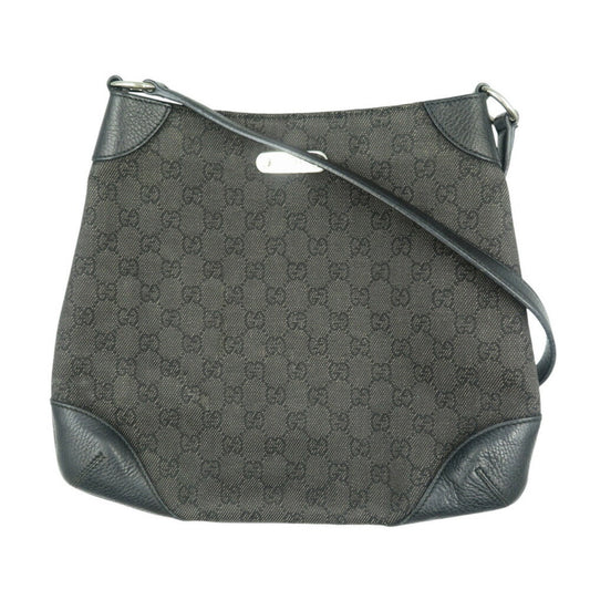 Gucci Black Gg Canvas Leather Shoulder Bag