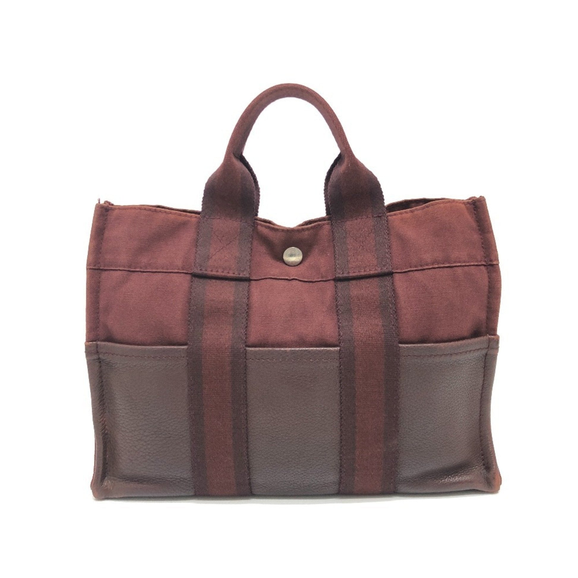 Hermes Color Wine Handbag Tote Bag Leather Canvas Red