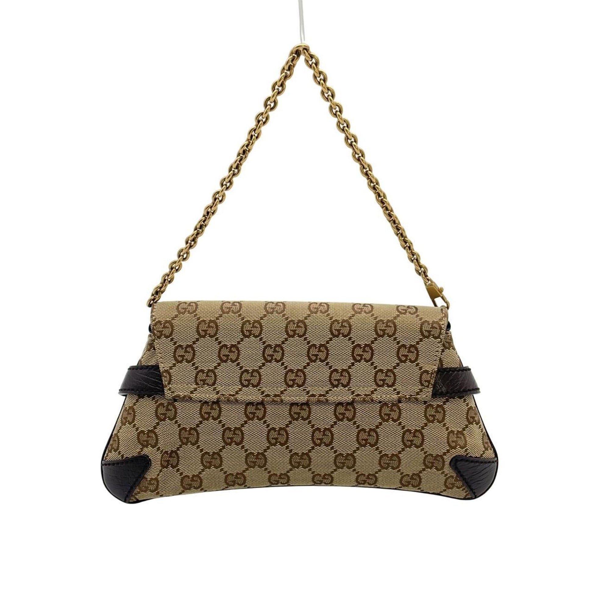 Gucci Beige Brown Gg Canvas Leather Shoulder Bag