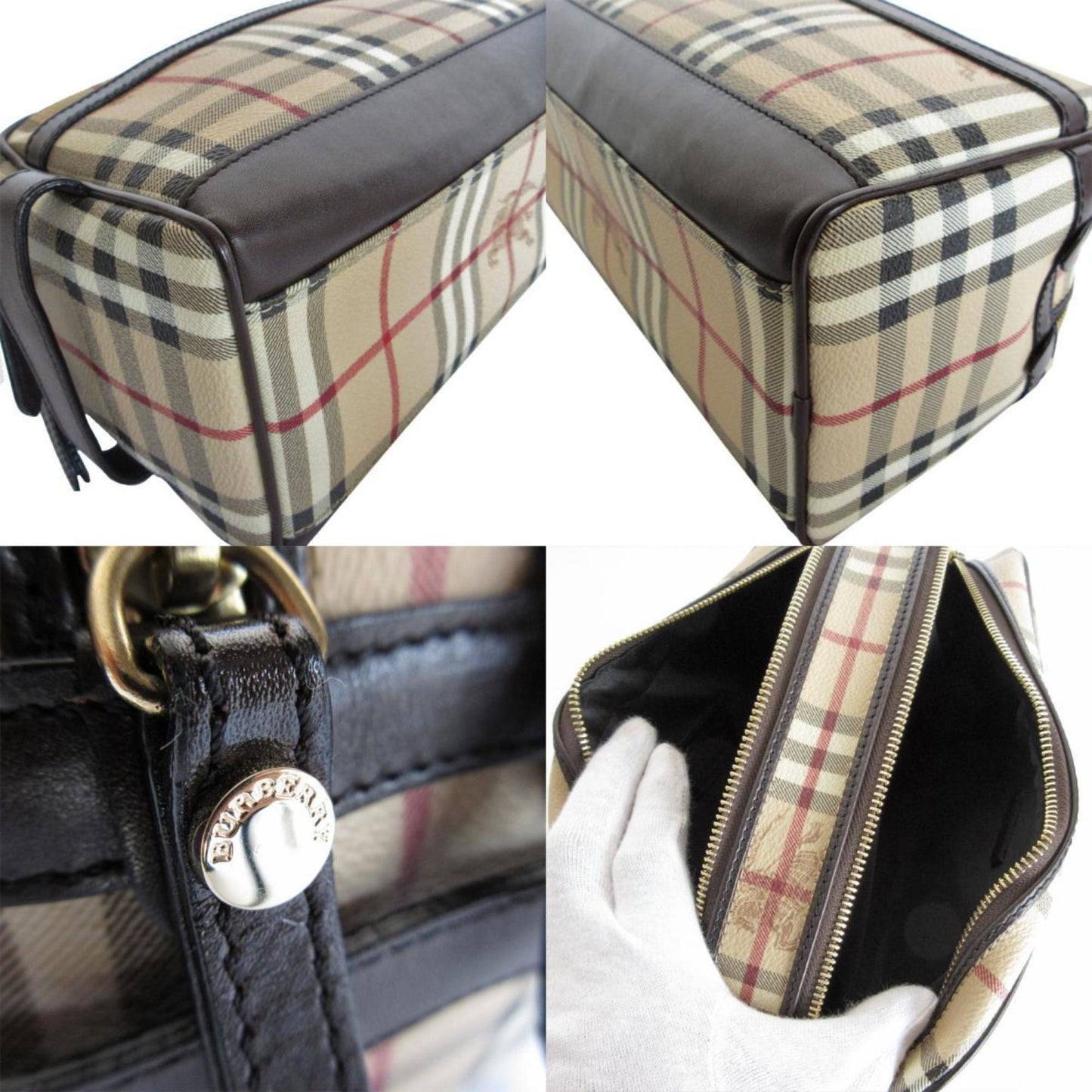 Burberry Multi Color Pvc Clutch Bag Leather Beige