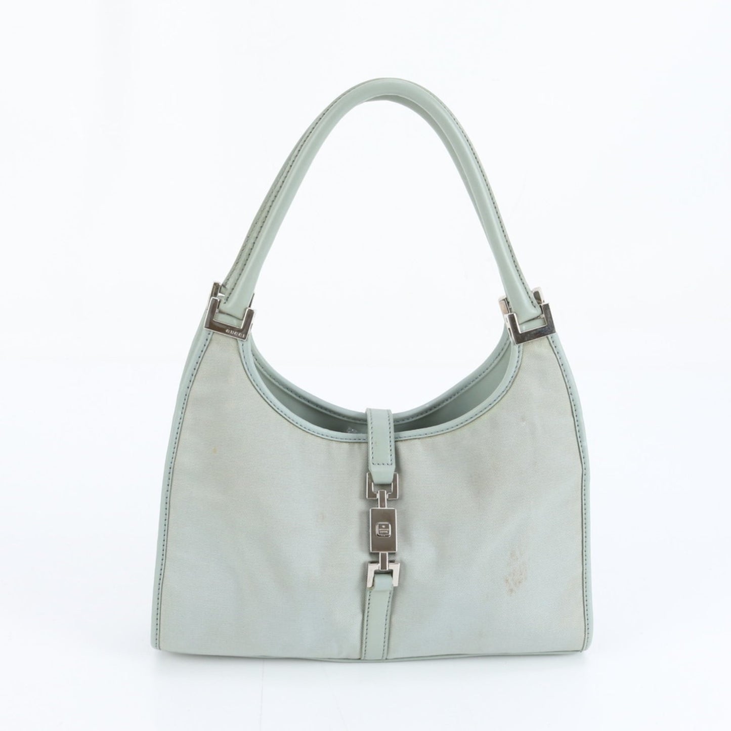 Gucci Green Leather Canvas Tote Bag
