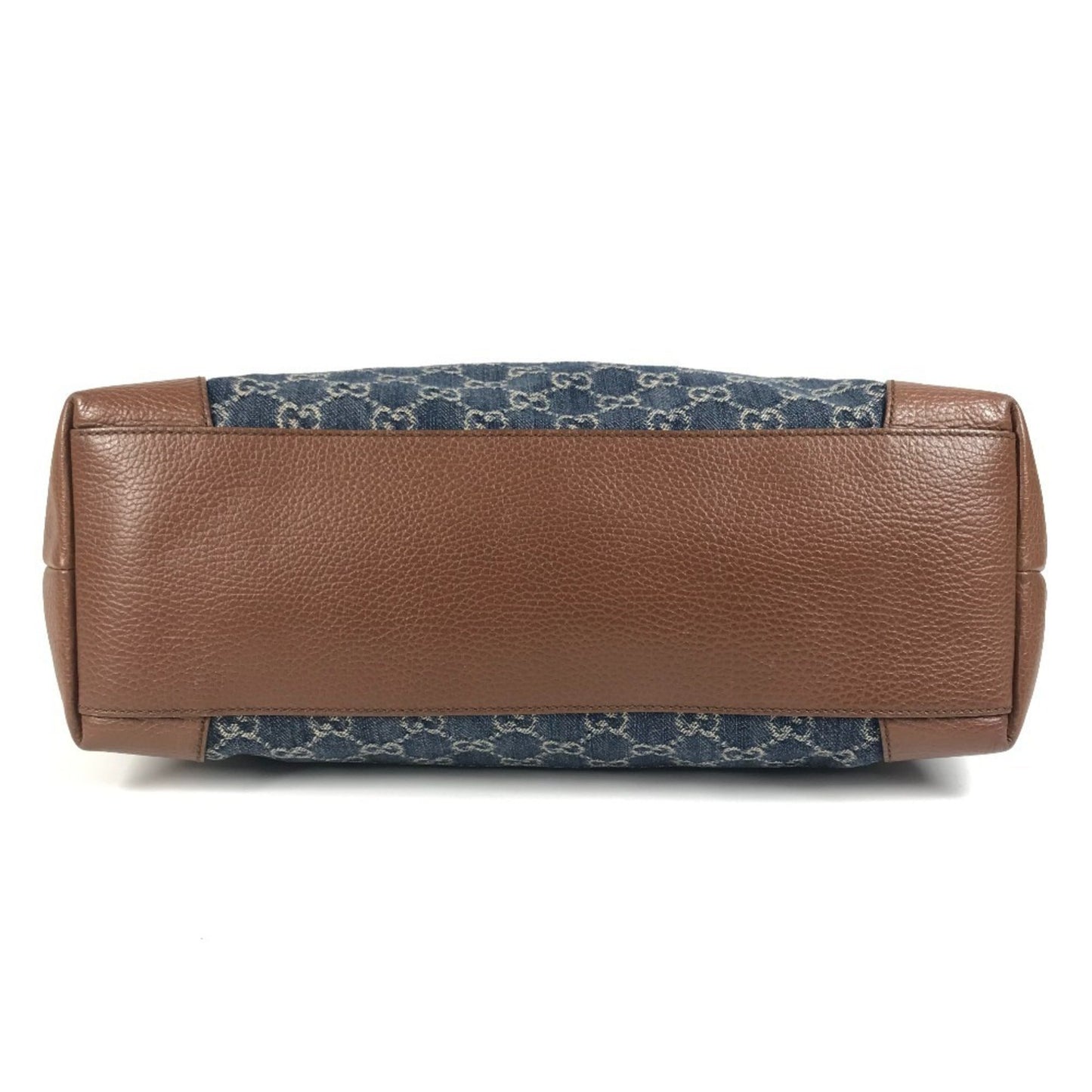 Gucci Blue Brown Denim Leather Shoulder Bag Tote Bag
