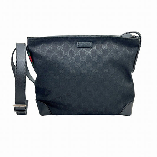 Gucci Black Gg Canvas Leather Shoulder Bag