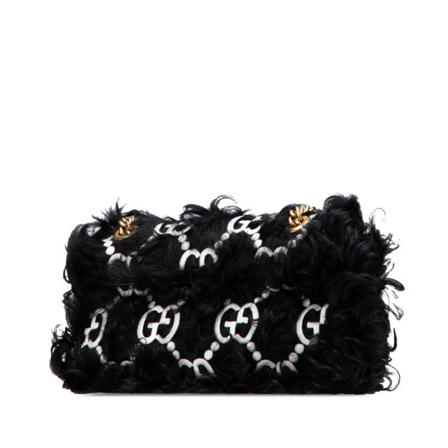 Gucci Black White Faux Fur Leather Handbag Shoulder Bag