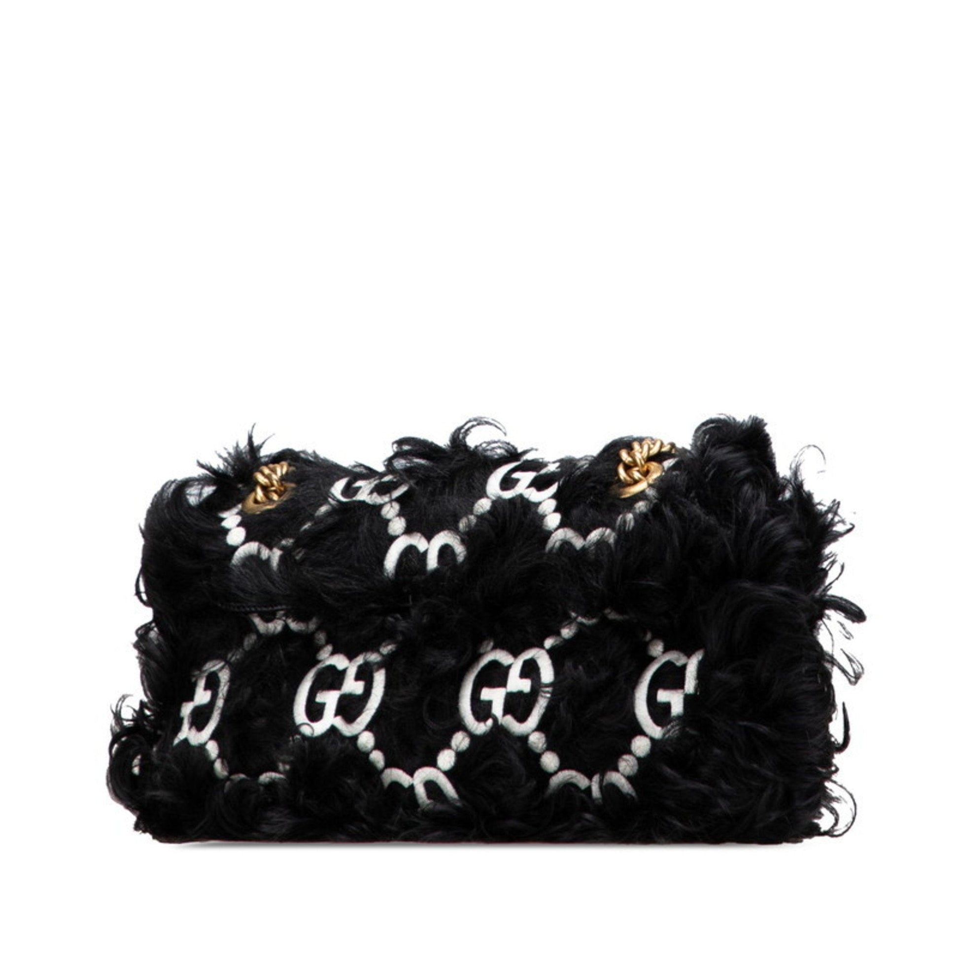 Gucci Black White Faux Fur Leather Handbag Shoulder Bag