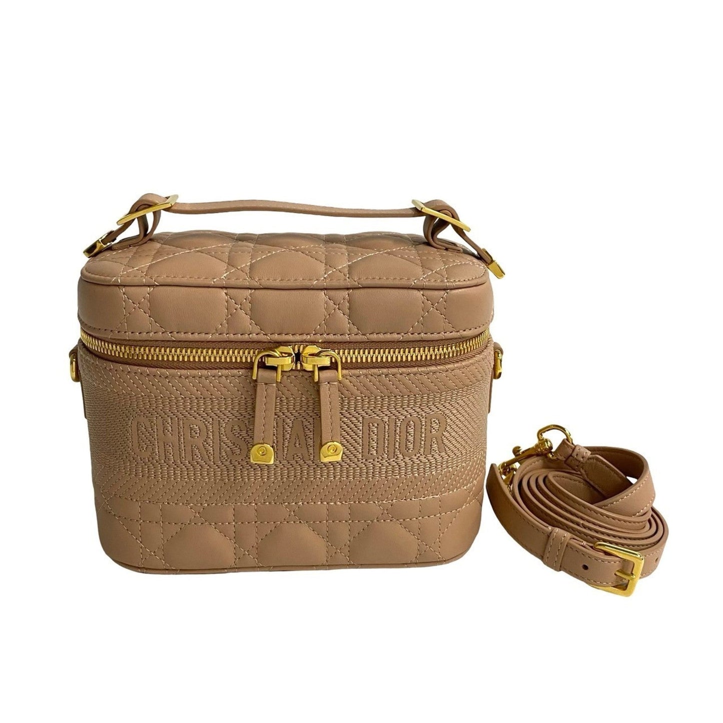 Dior Handbag Christian Shoulder Bag Leather Beige Pink