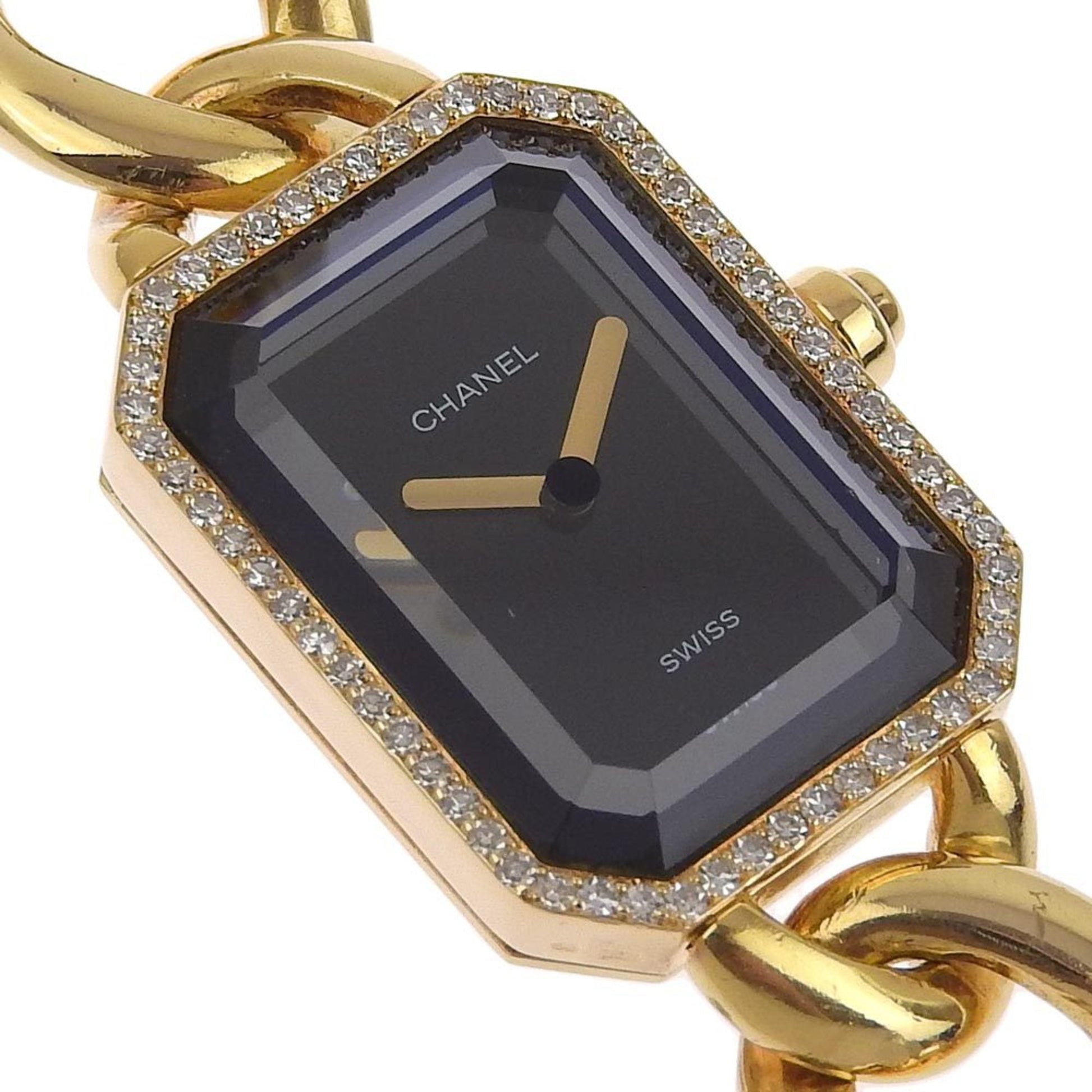 Chanel Premiere Xl Watch Diamond Bezel H0113 K18 Yellow Gold X Quartz Analog Display Ladies Black Dial Bag