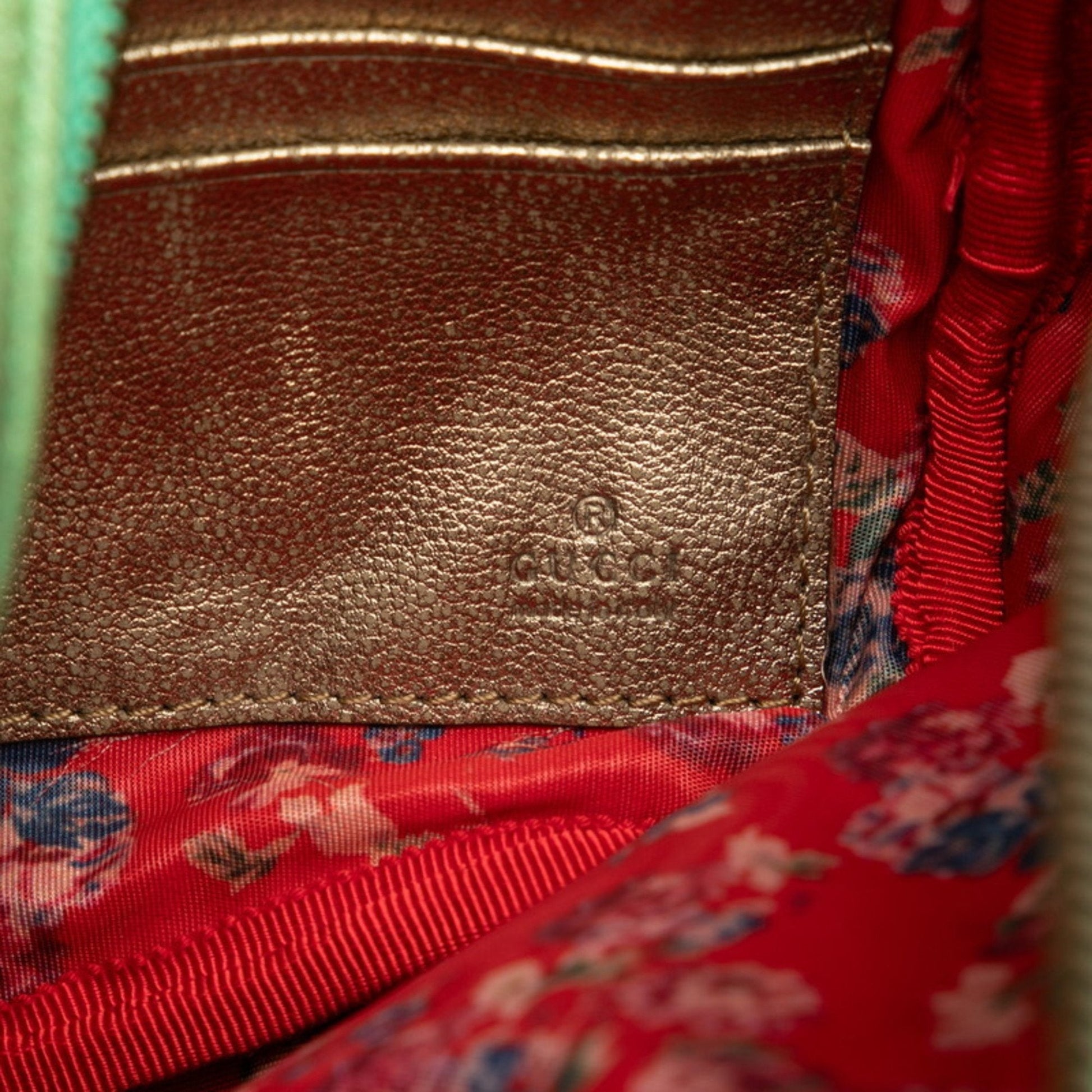 Gucci Gold Green Red Color Leather Clutch Bag