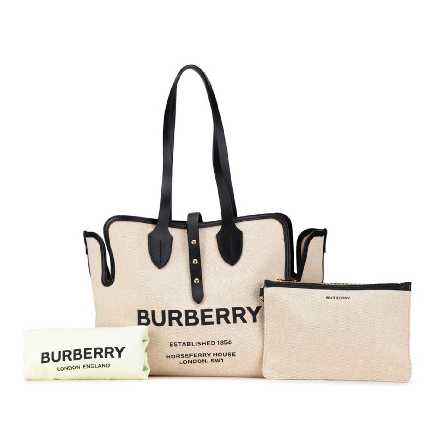 Burberry Shoulder Bag Tote Bag Leather Canvas Black