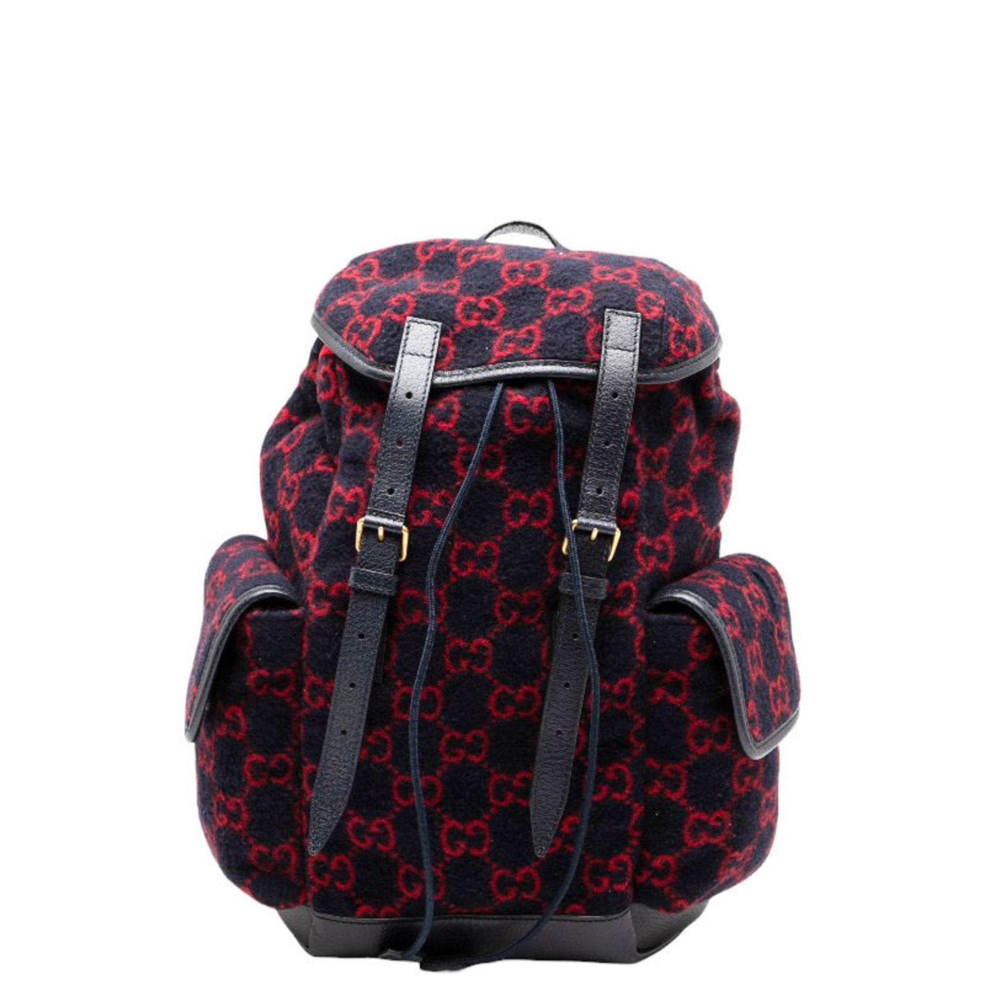 Gucci Navy Red Color Wool Leather Backpack