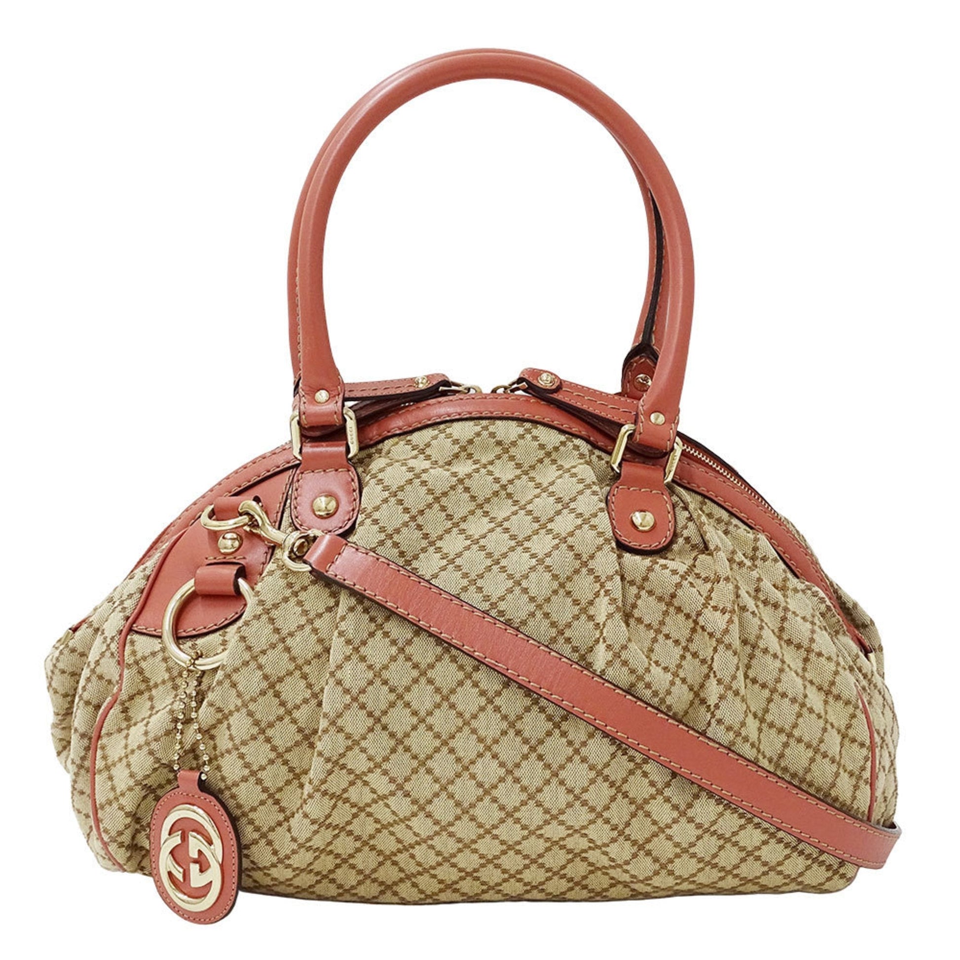 Gucci Beige Pink Canvas Leather Handbag Shoulder Bag