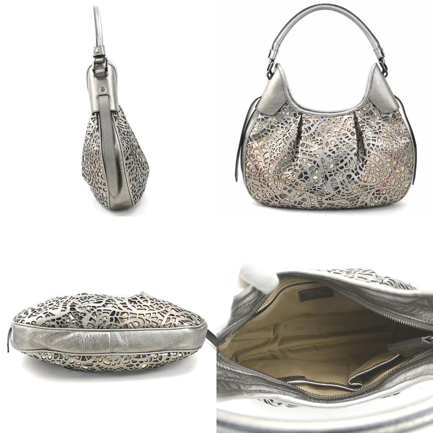 Burberry Metallic Shoulder Bag Leather Canvas Beige