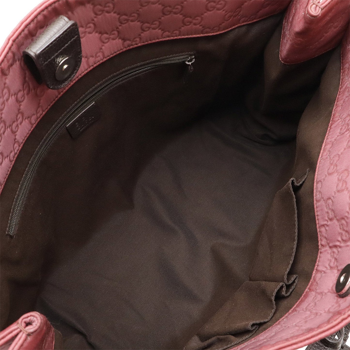Gucci Dark Brown Pink Nylon Leather Handbag Shoulder Bag Tote Bag
