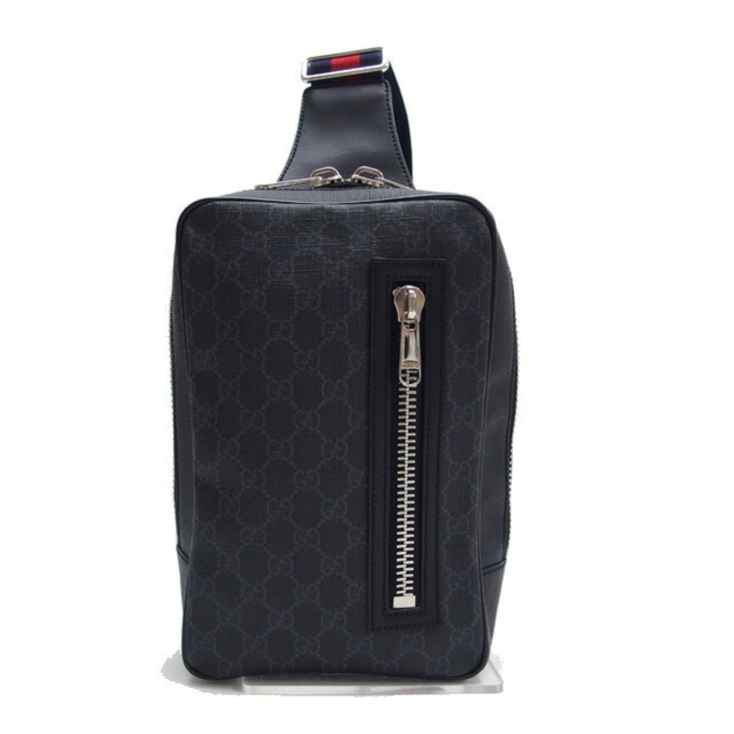 Gucci Black Navy Red Color Coated Canvas Leather Shoulder Bag Sling Bag