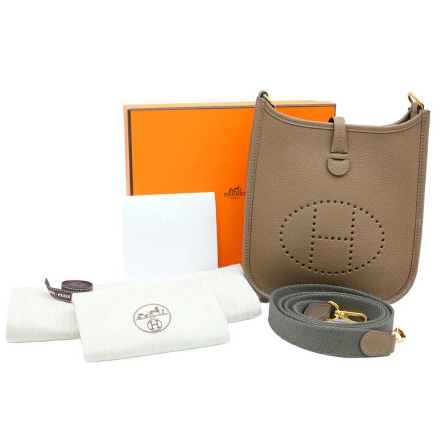 Hermes Etoupe Taurillon Clemence Shoulder Bag Leather Gray Leather Shoulder Bag