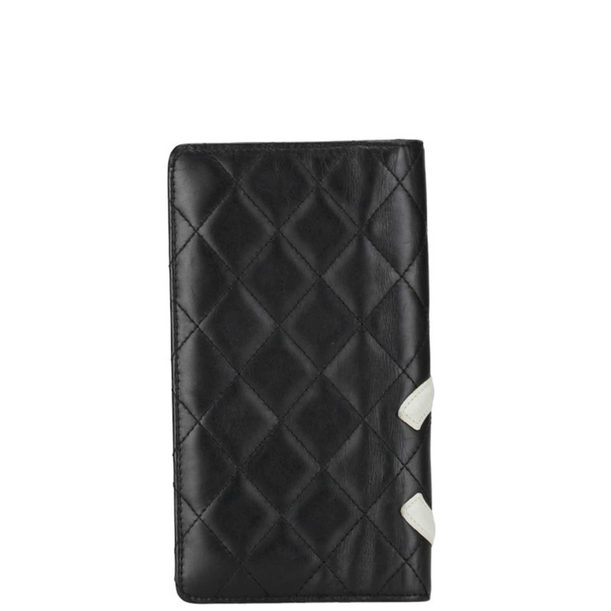 Chanel Matelasse Cambon Line Coco Mark Long Wallet Black White Lambskin Women's CHANEL
