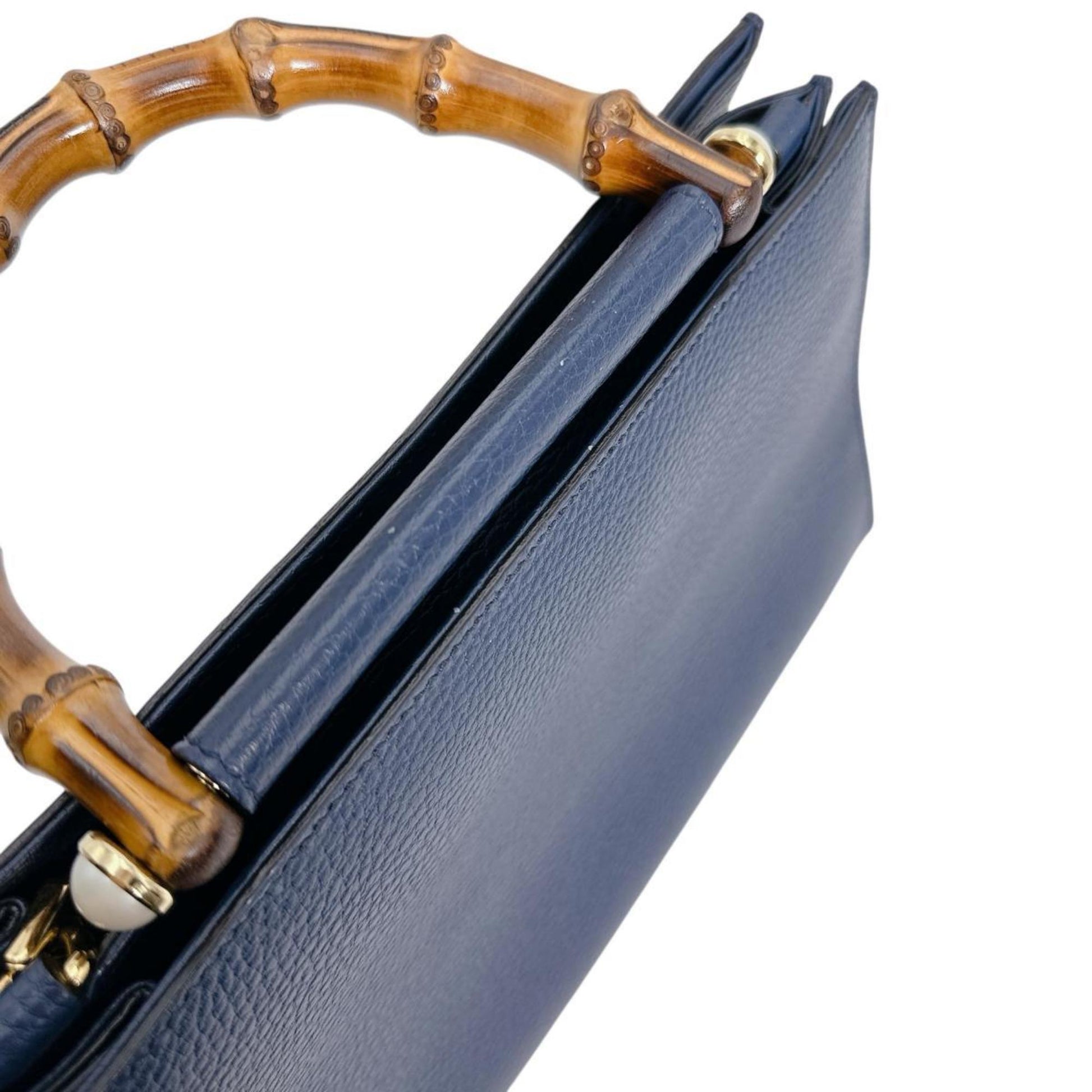 Gucci Blue Bamboo Leather Handbag