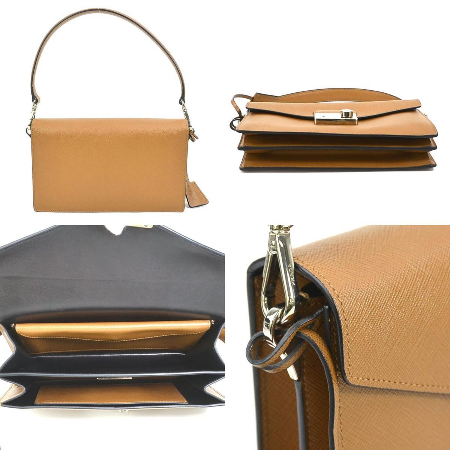 Prada Diagonal Shoulder Bag Handbag Ladies Leather Brown