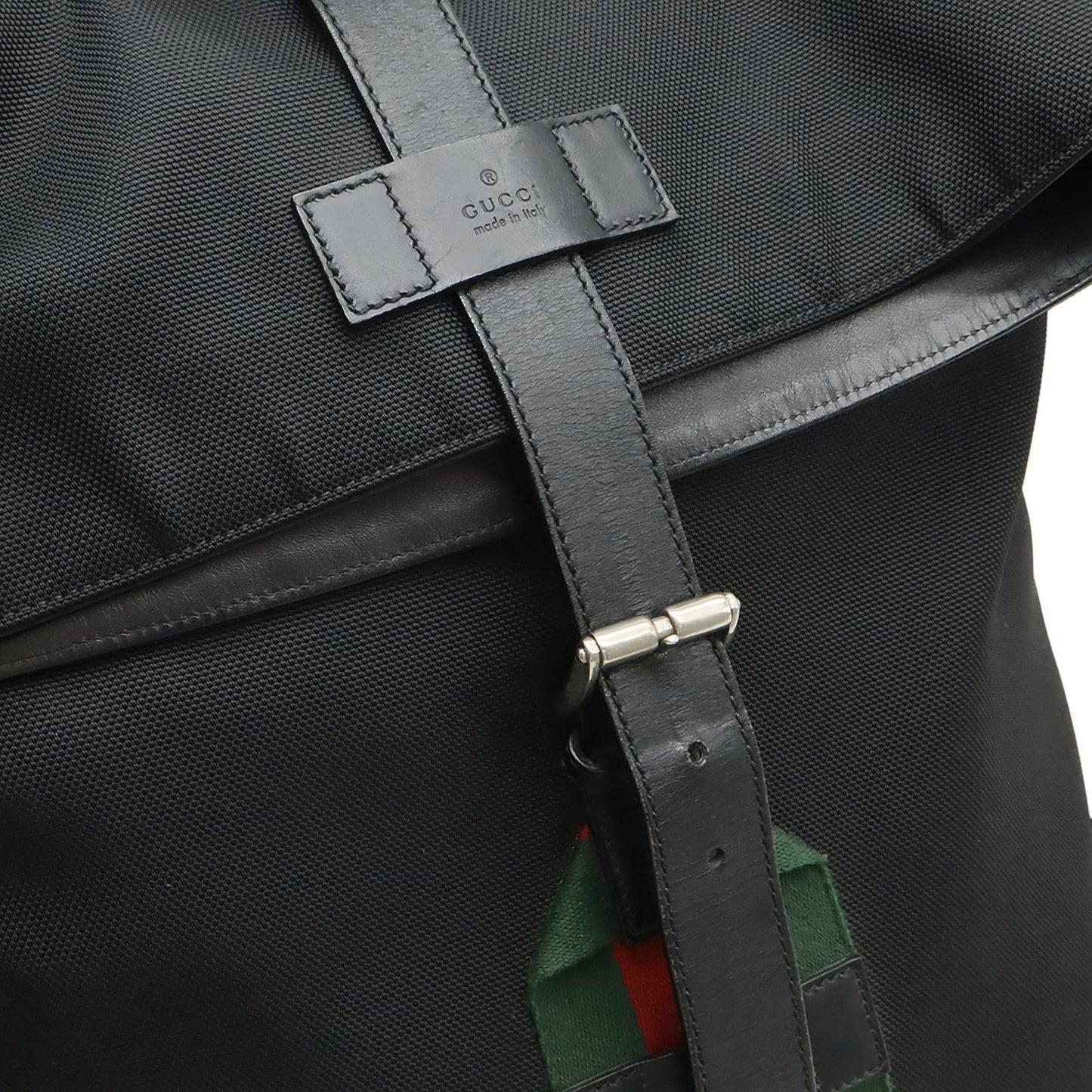Gucci Black Green Red Color Canvas Leather Backpack