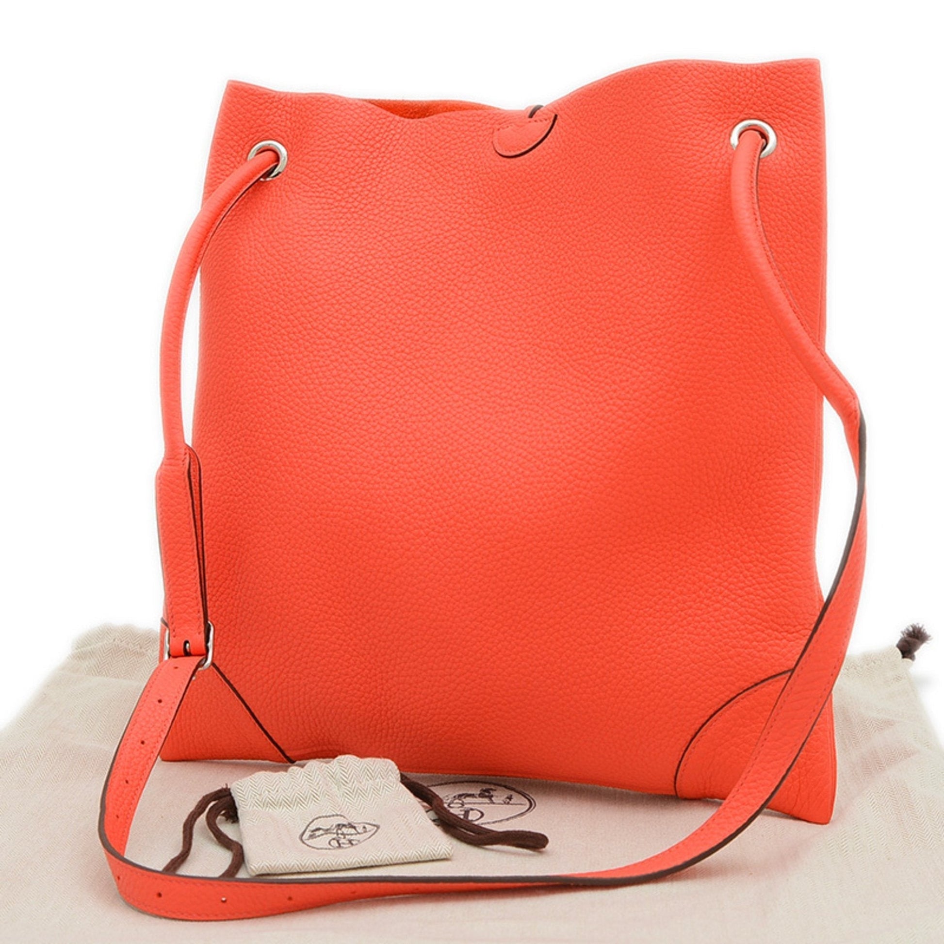 Hermes Taurillon Clemence Shoulder Bag Leather Orange Shoulder Bag 8