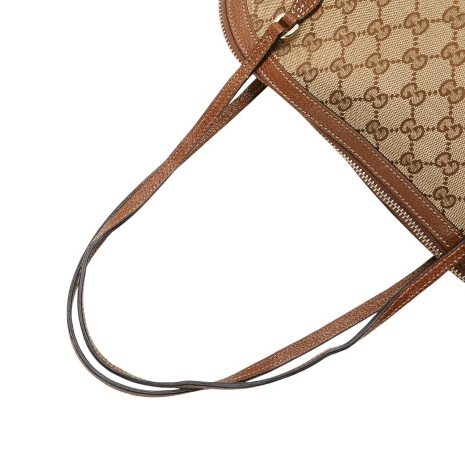Gucci Gg Canvas Beige Brown Gg Canvas Leather Handbag Tote Bag