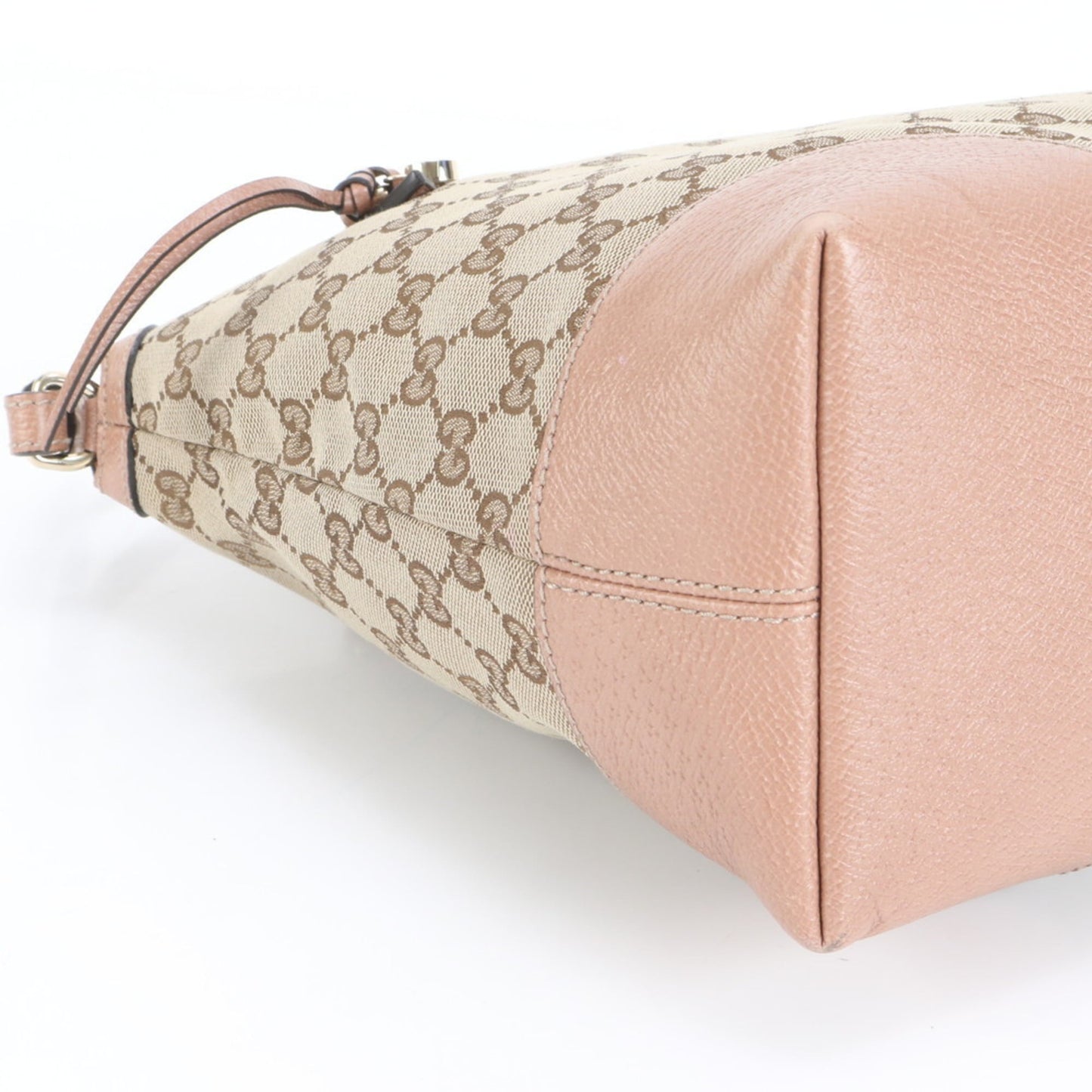 Gucci Pink Beige Leather Canvas Tote Bag