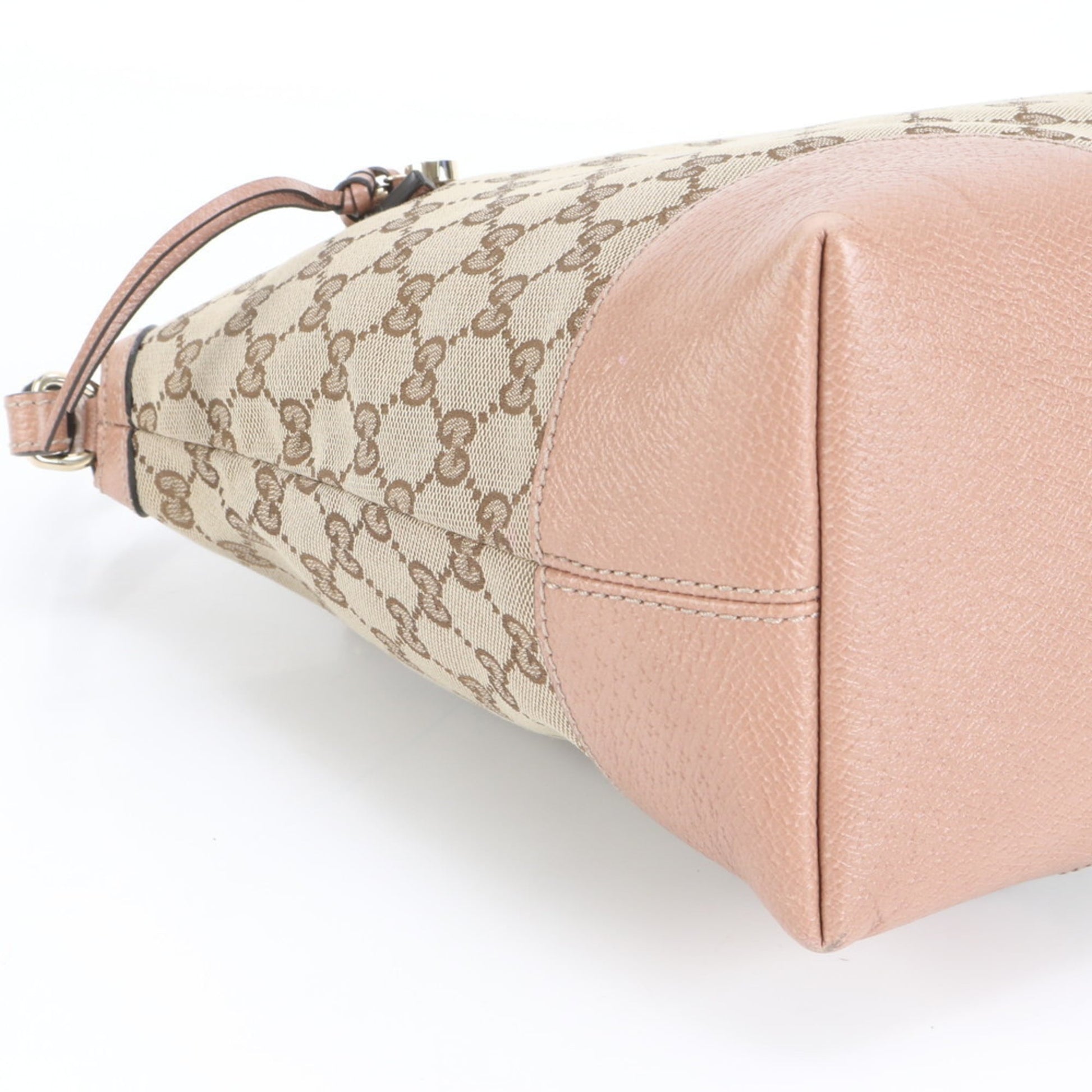 Gucci Pink Beige Leather Canvas Tote Bag