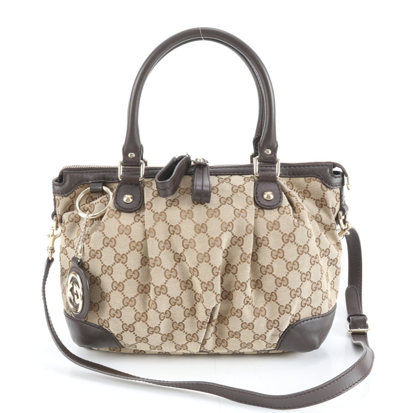 Gucci Brown Leather Canvas Shoulder Bag