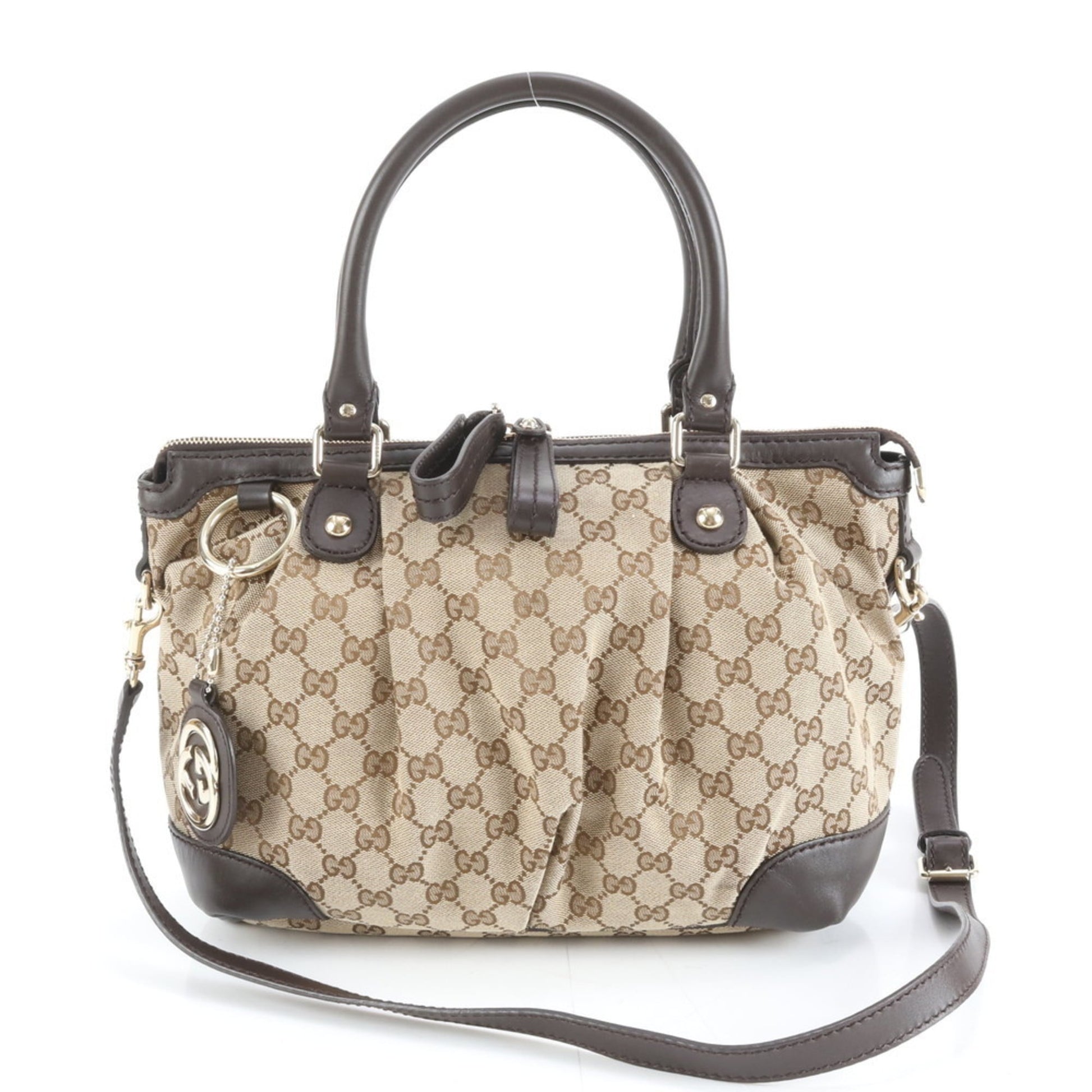 Gucci Brown Leather Canvas Shoulder Bag