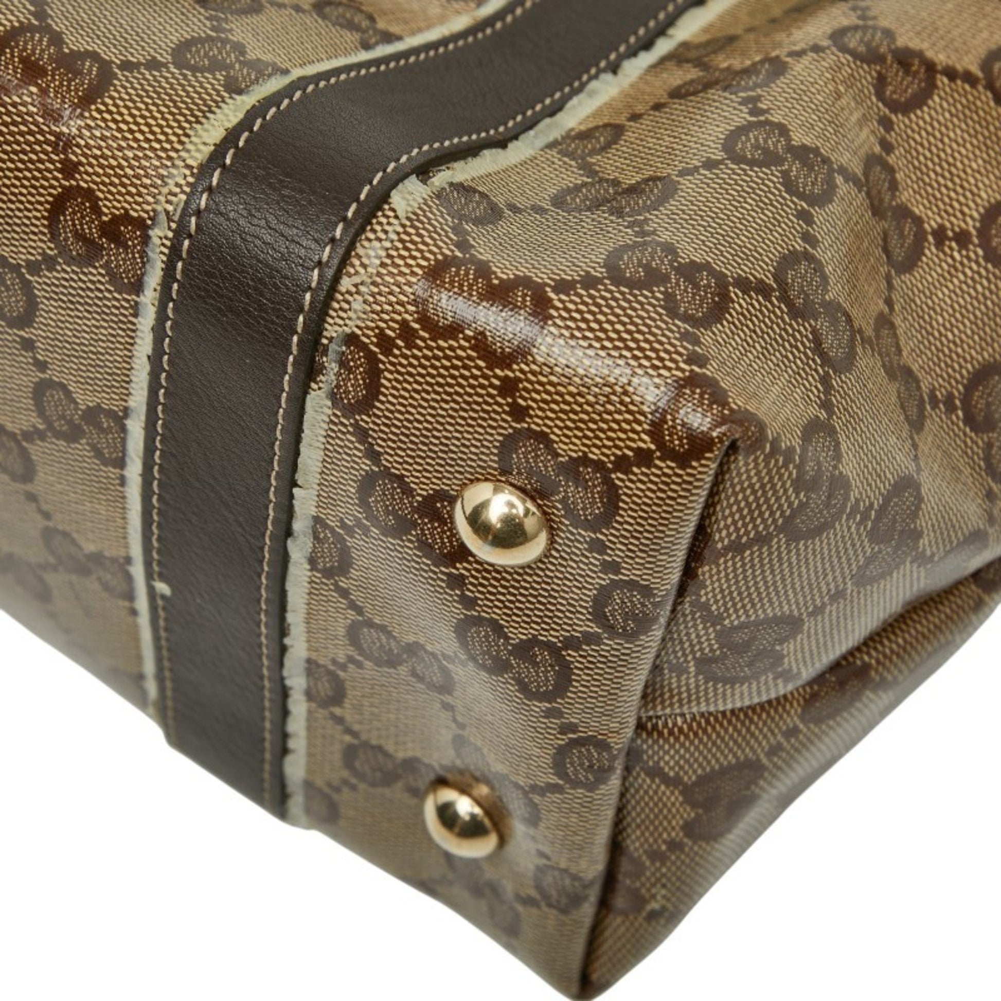 Gucci Gg Crystal Beige Brown Pvc Leather Tote Bag