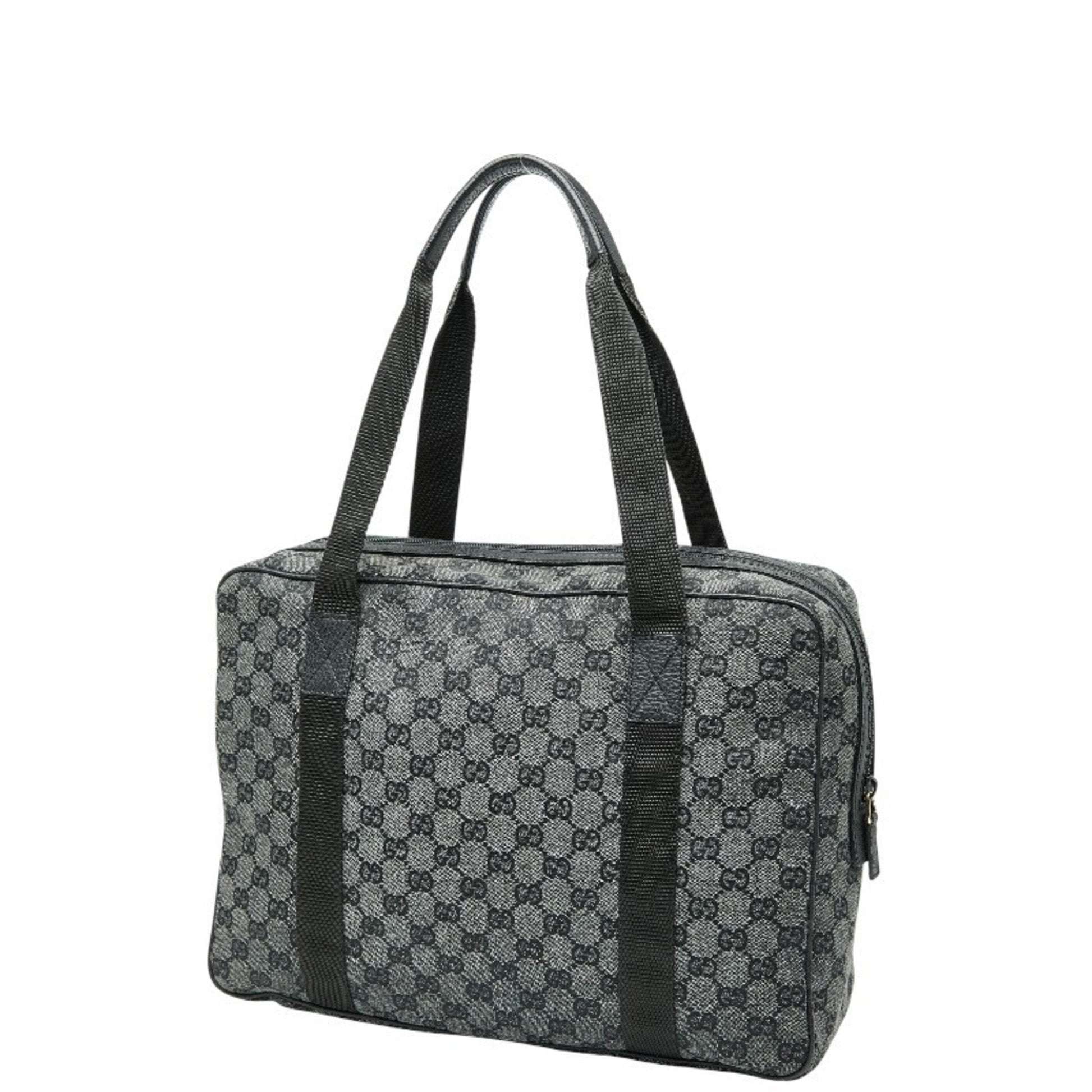 Gucci Black Gray Canvas Leather Handbag