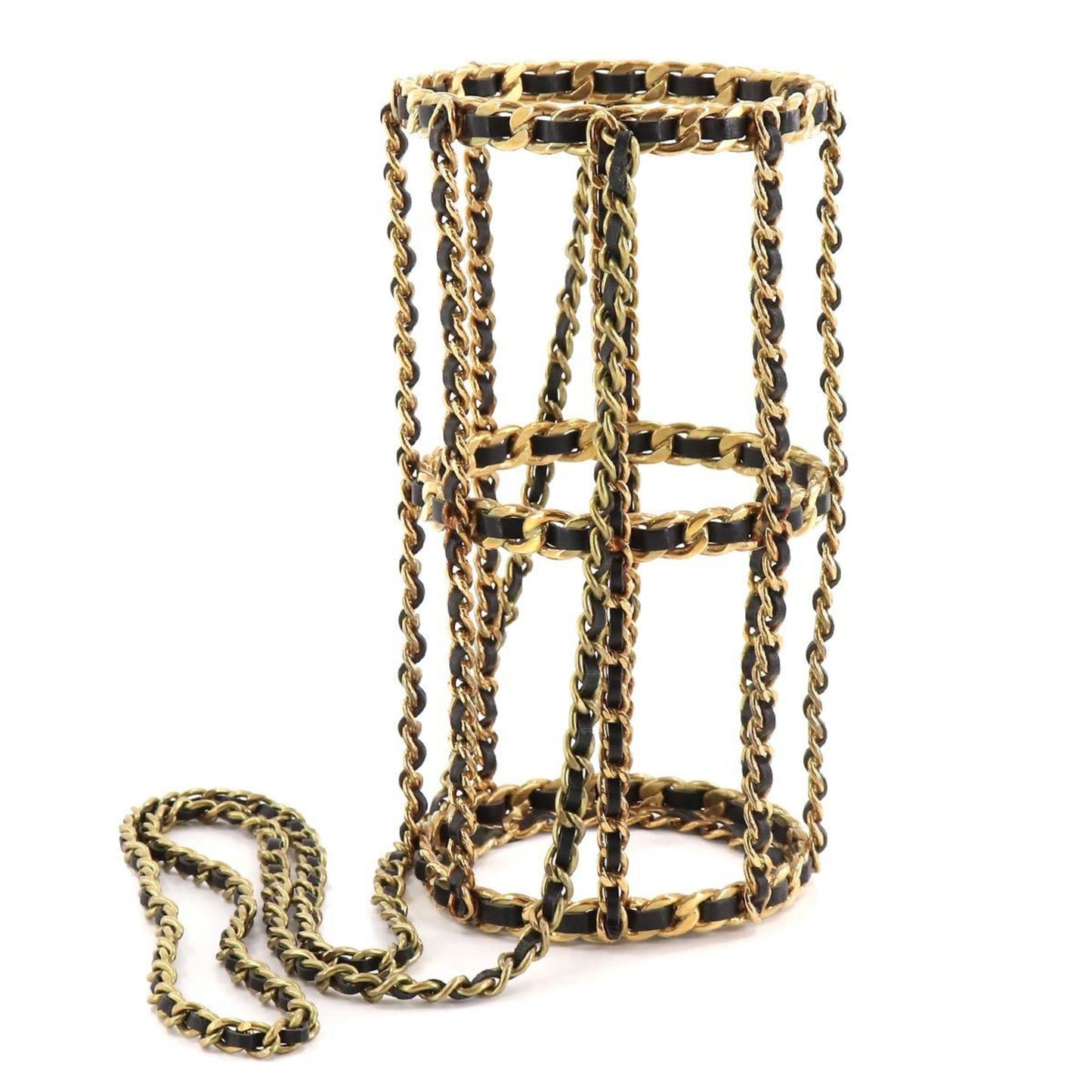 Chanel bottle chain shoulder bag leather black gold  