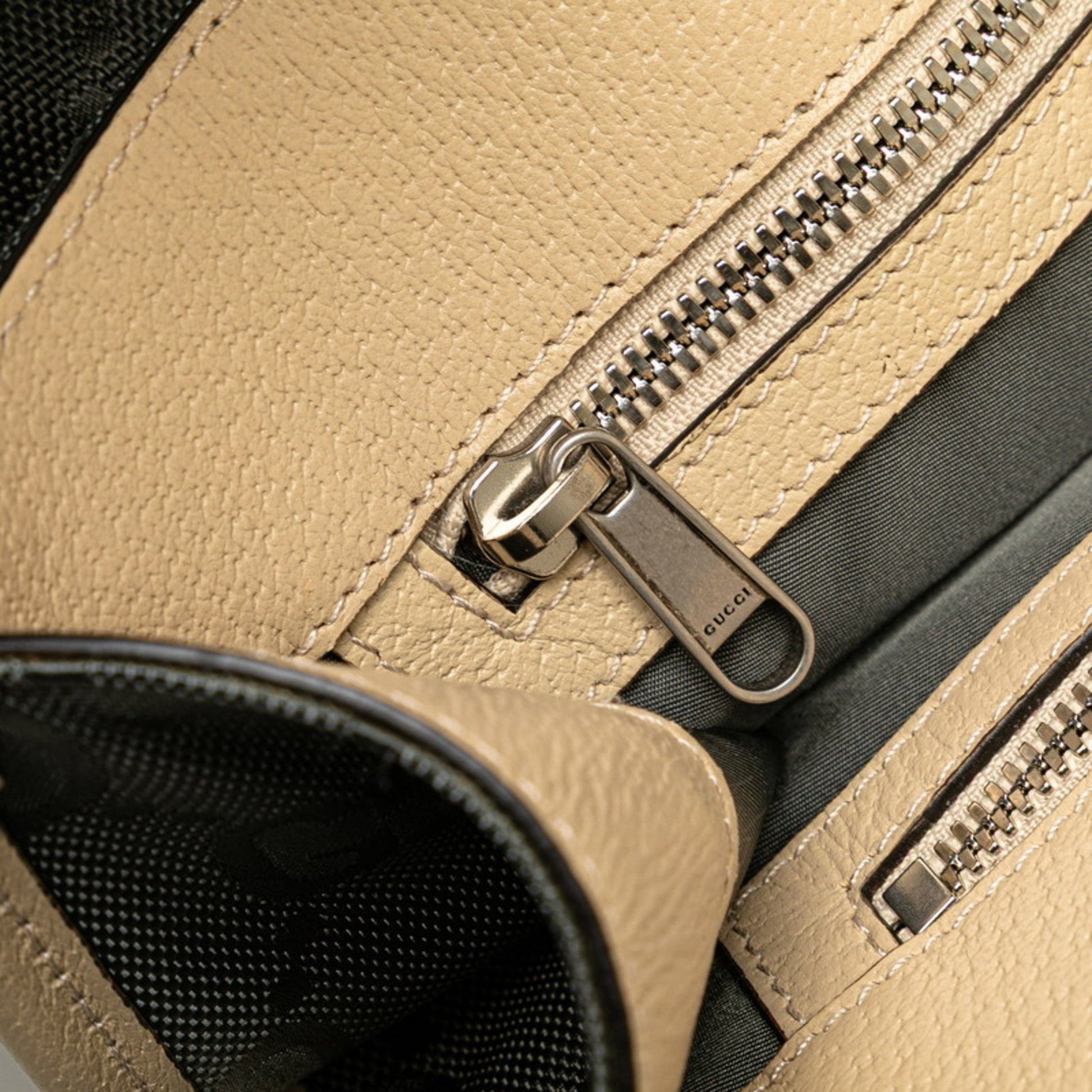 Gucci Beige Gray Nylon Leather Handbag Shoulder Bag
