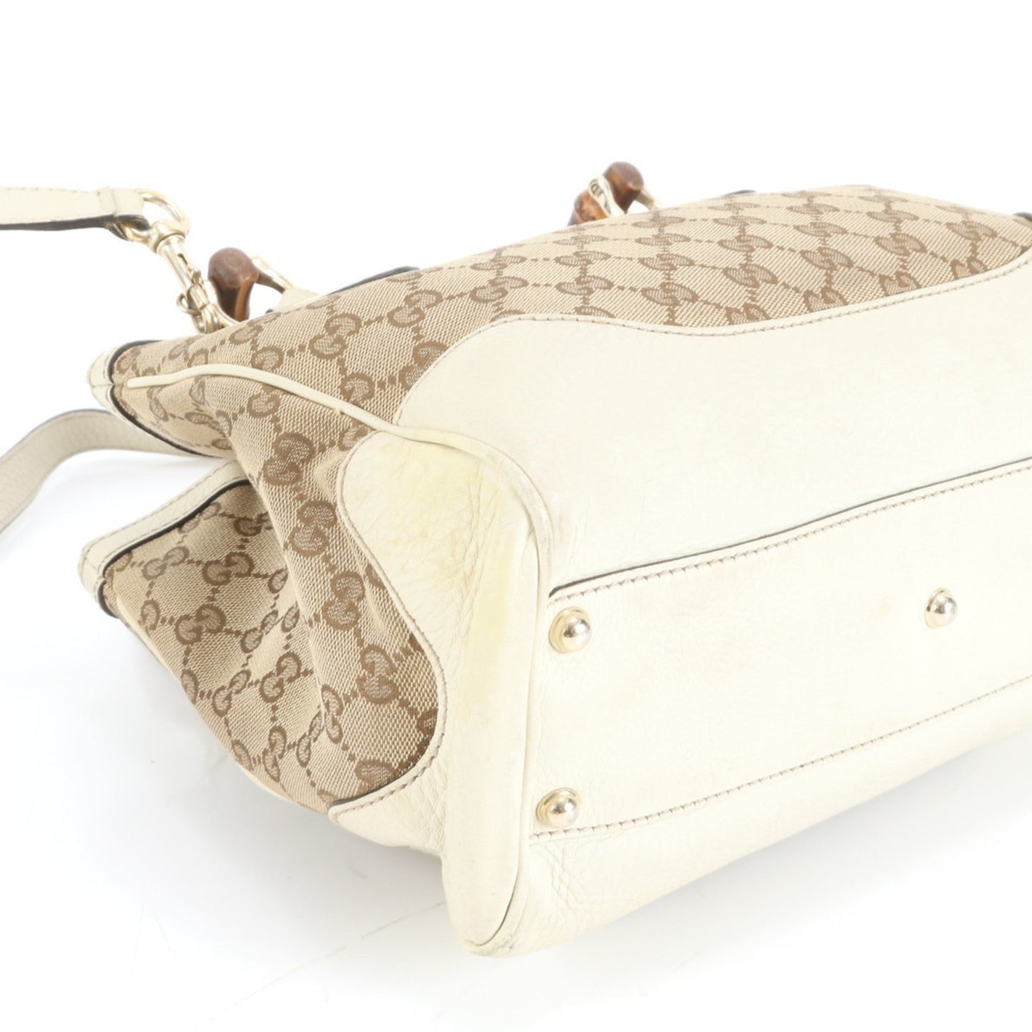 Gucci Beige Leather Canvas Shoulder Bag