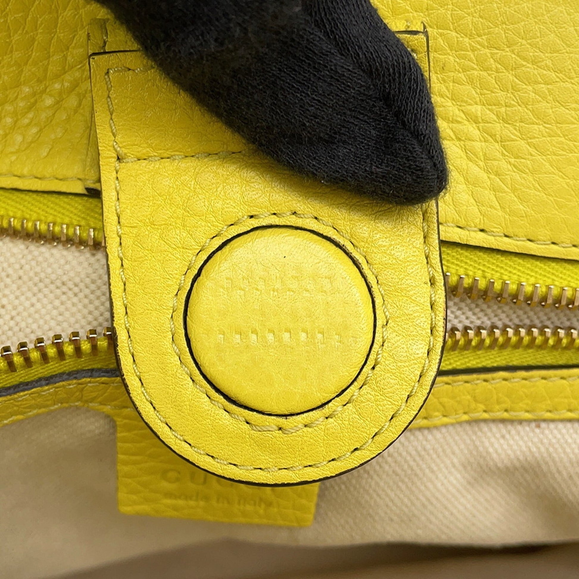 Gucci Beige Champagne Gold Yellow Bamboo Leather Tote Bag