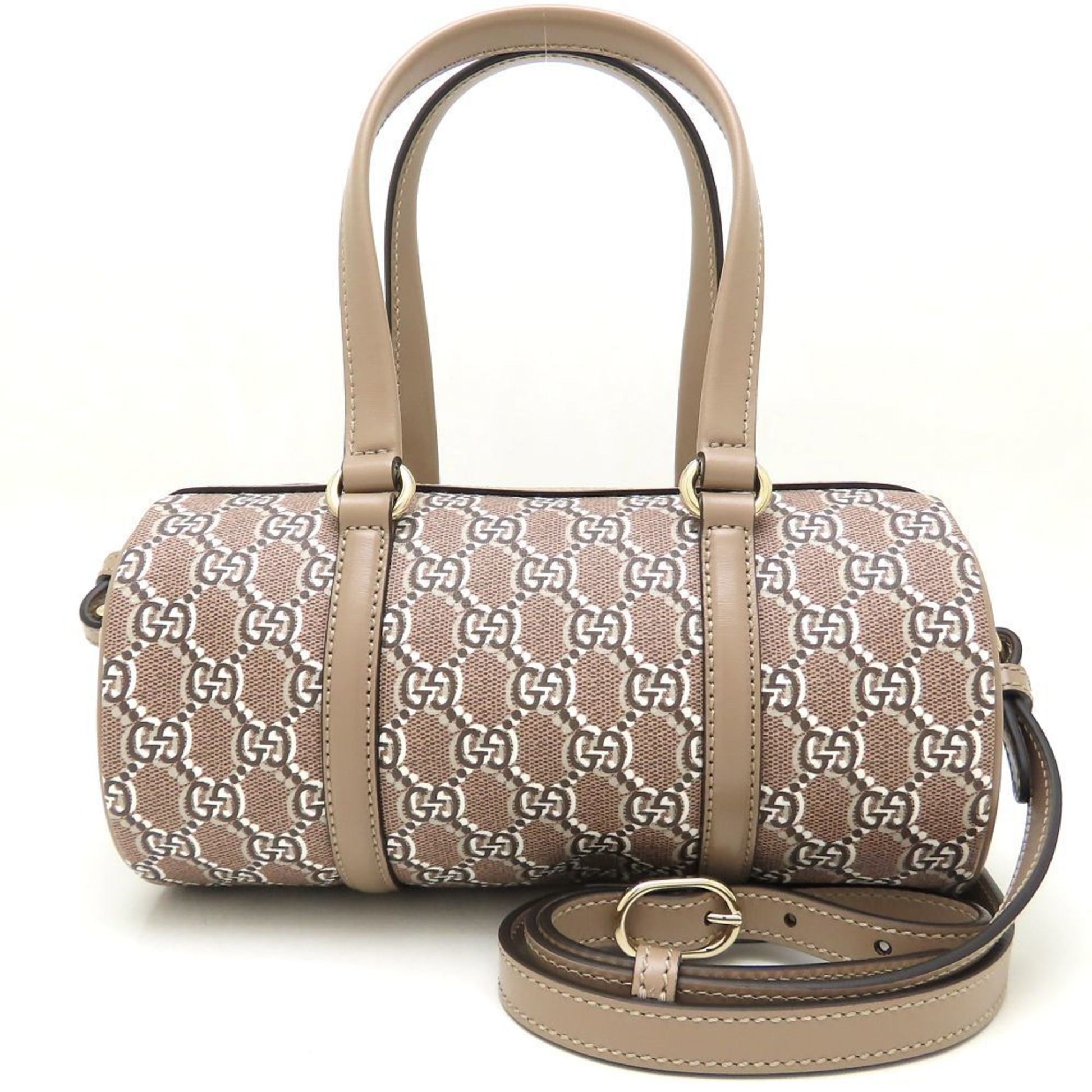 Gucci Gold Gg Canvas Leather Shoulder Bag