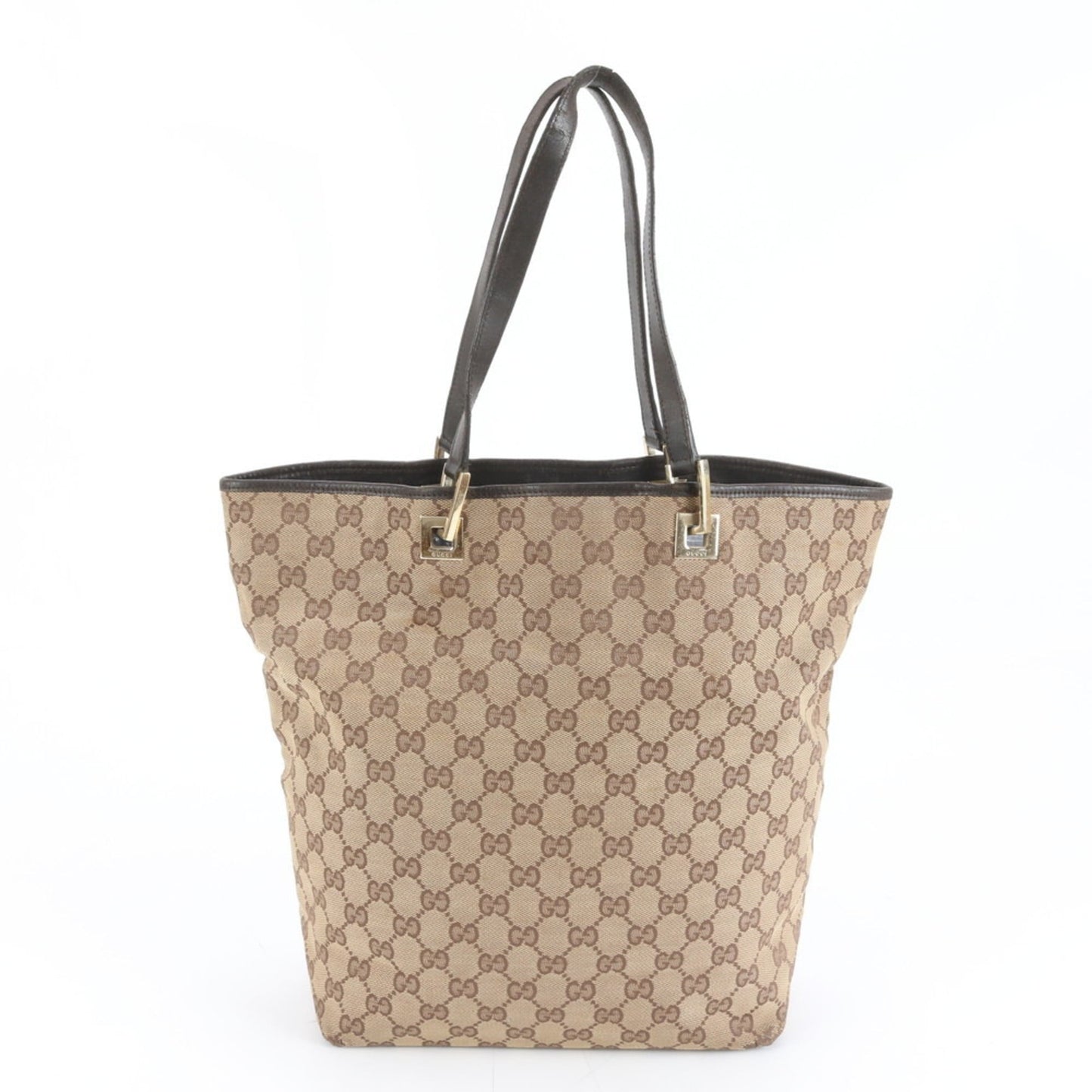 Gucci Brown Leather Canvas Tote Bag
