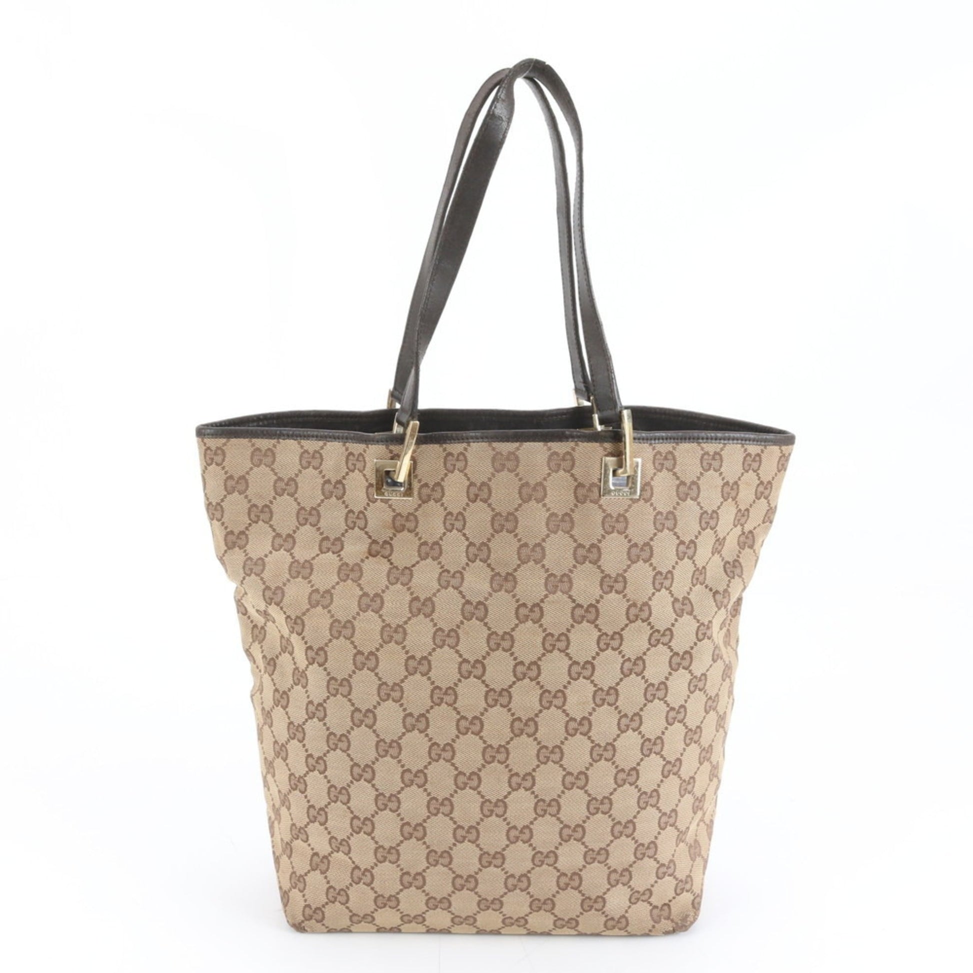 Gucci Brown Leather Canvas Tote Bag