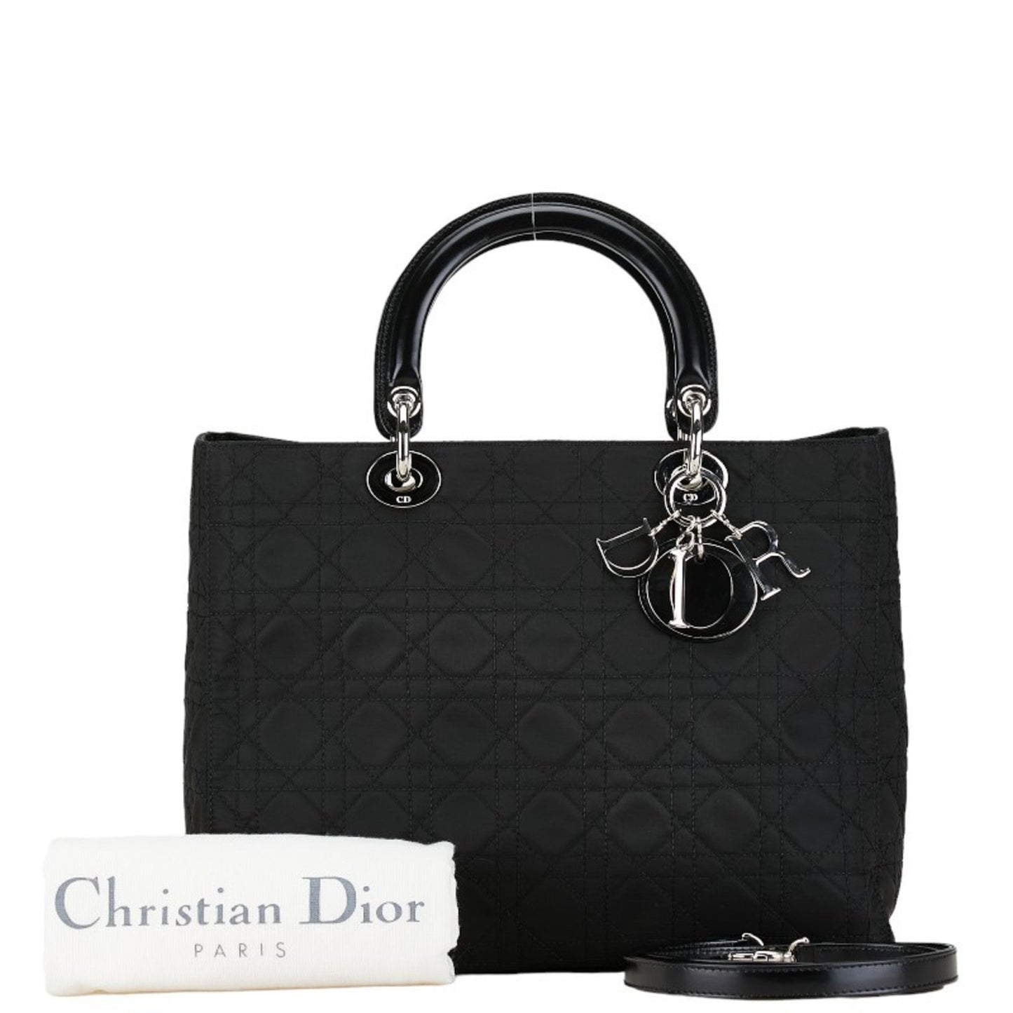 Dior Handbag Christian Cotton Pochette Pouch Shoulder Bag Leather Black