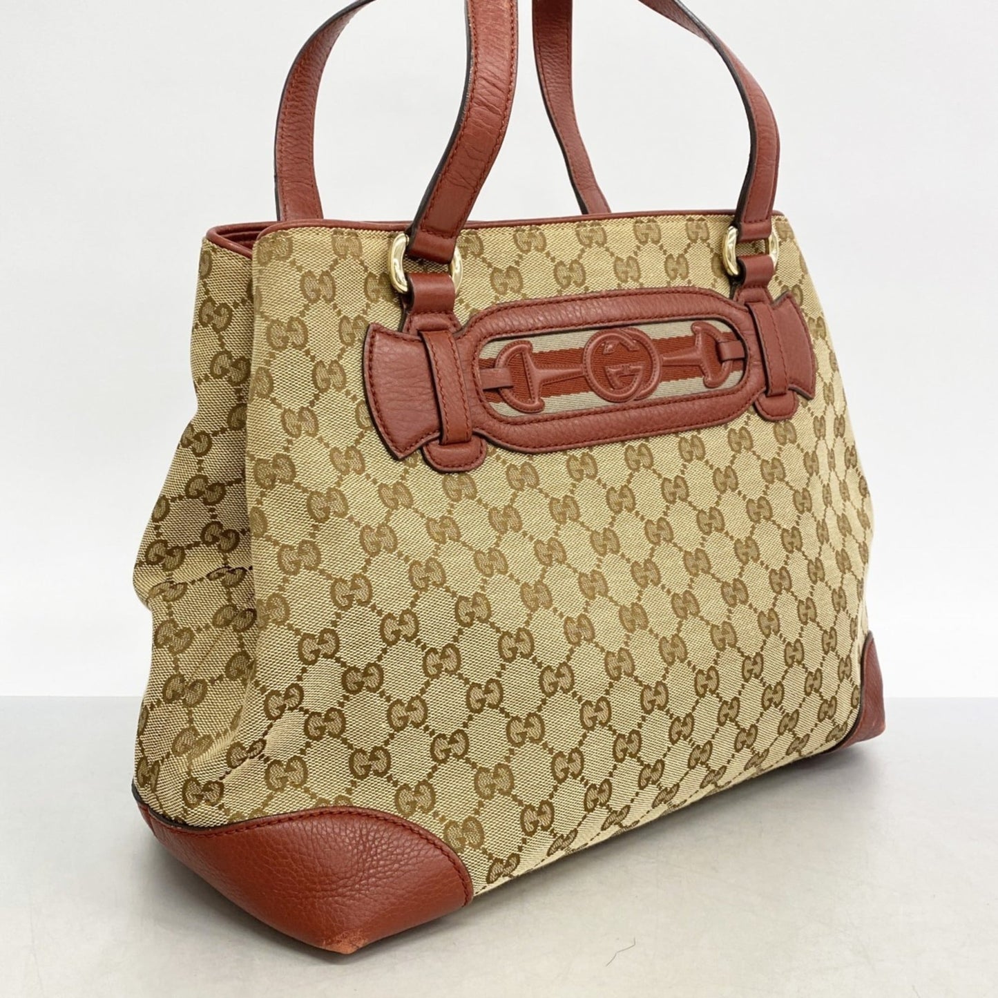 Gucci Beige Red Color Canvas Tote Bag