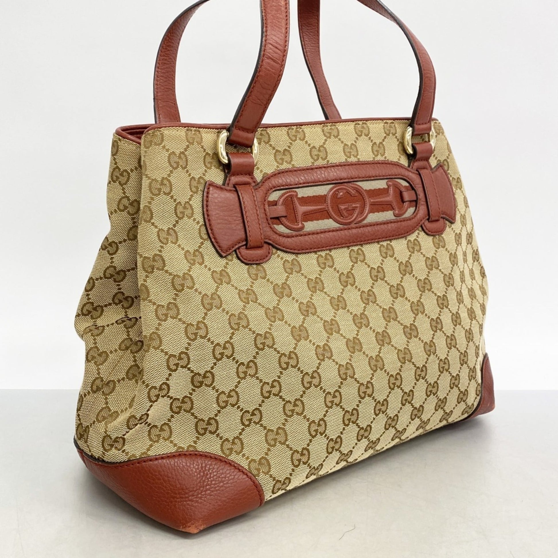 Gucci Beige Red Color Canvas Tote Bag