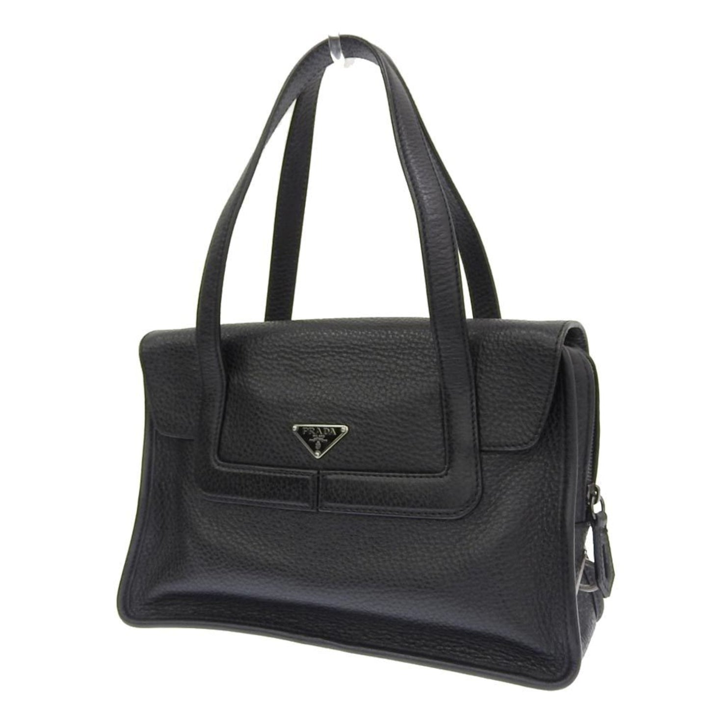 Prada Stitch Ribbon Shoulder Bag Leather Black
