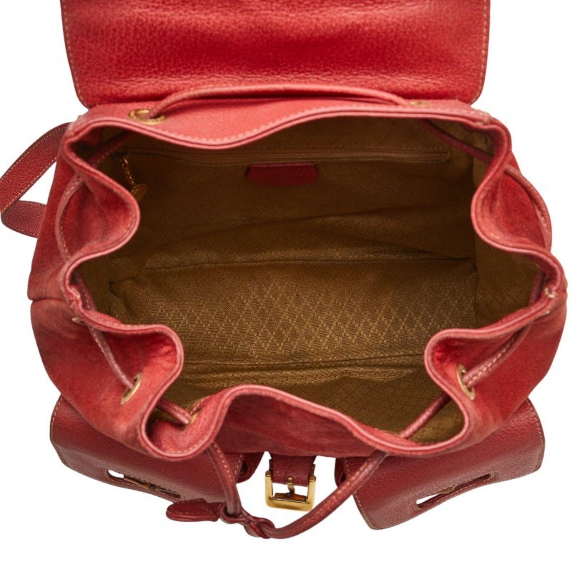 Gucci Red Brown Bamboo Leather Backpack