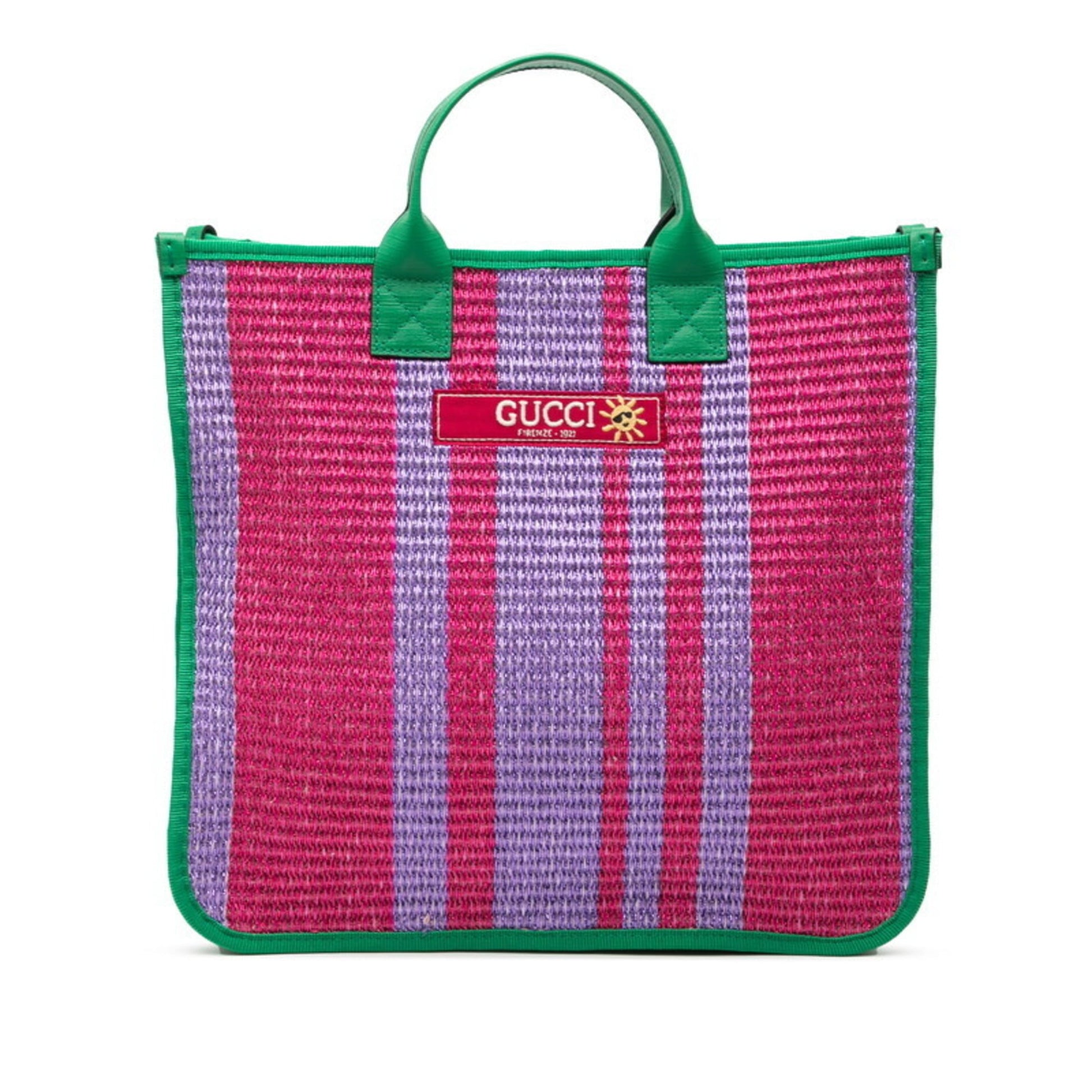 Gucci Green Purple Canvas Handbag Tote Bag