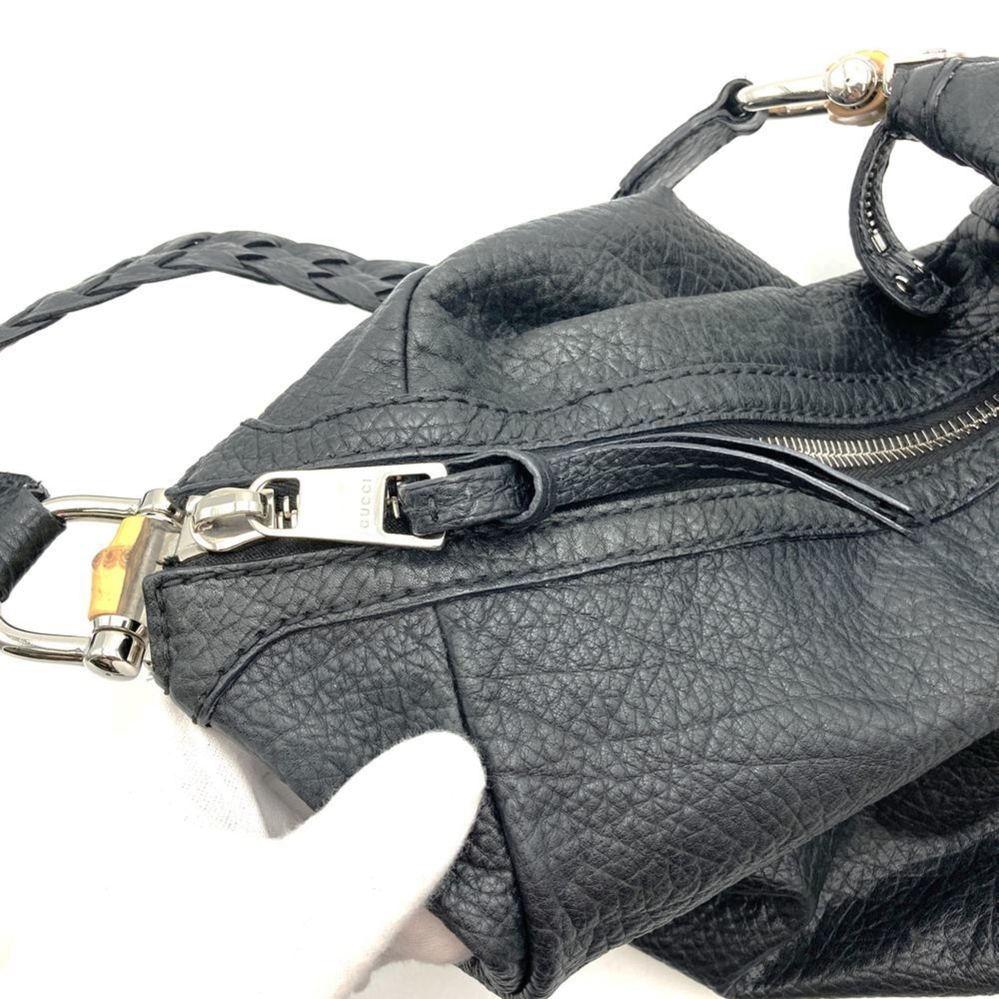 Gucci Black Bamboo Leather Handbag Shoulder Bag