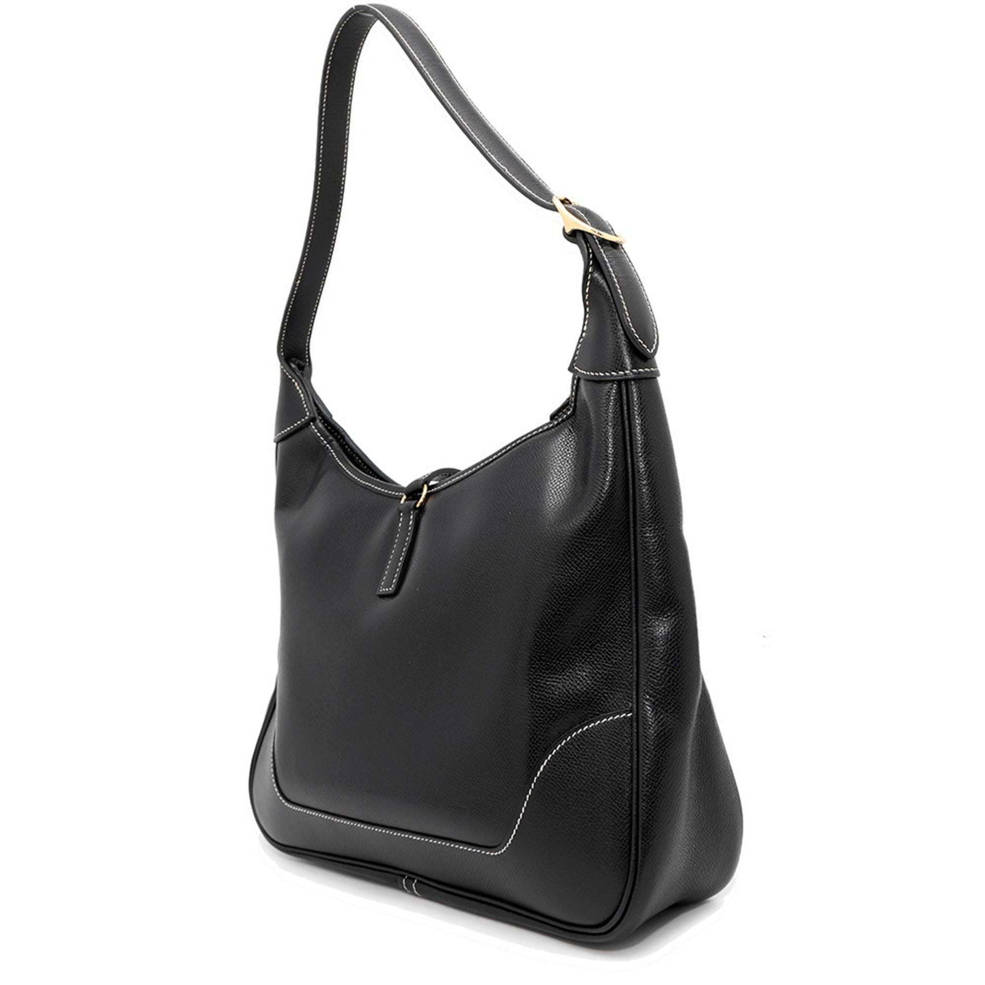 Hermes Trim Courchevel Shoulder Bag Leather Black
