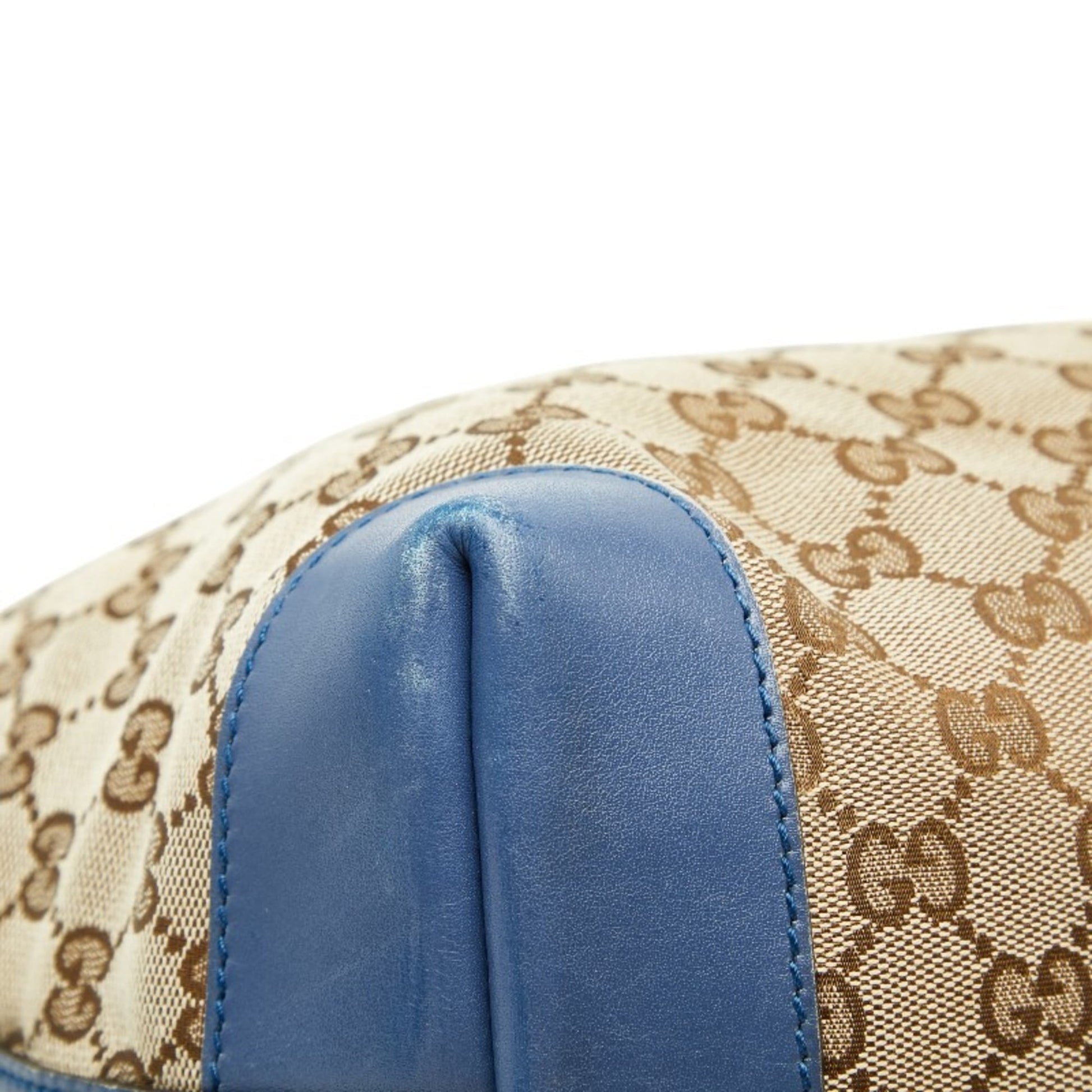 Gucci Beige Blue Canvas Leather Tote Bag