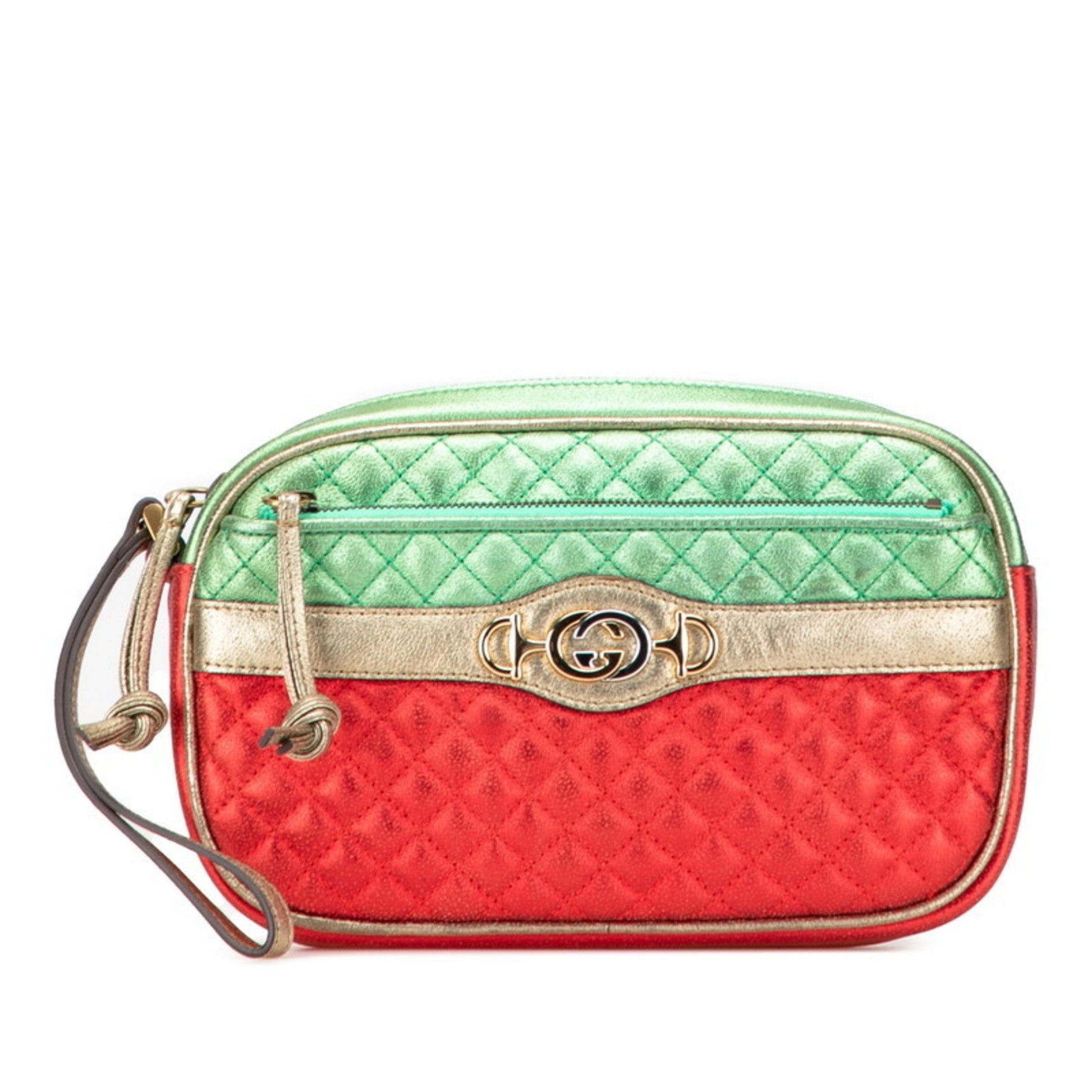 Gucci Gold Green Red Color Leather Clutch Bag