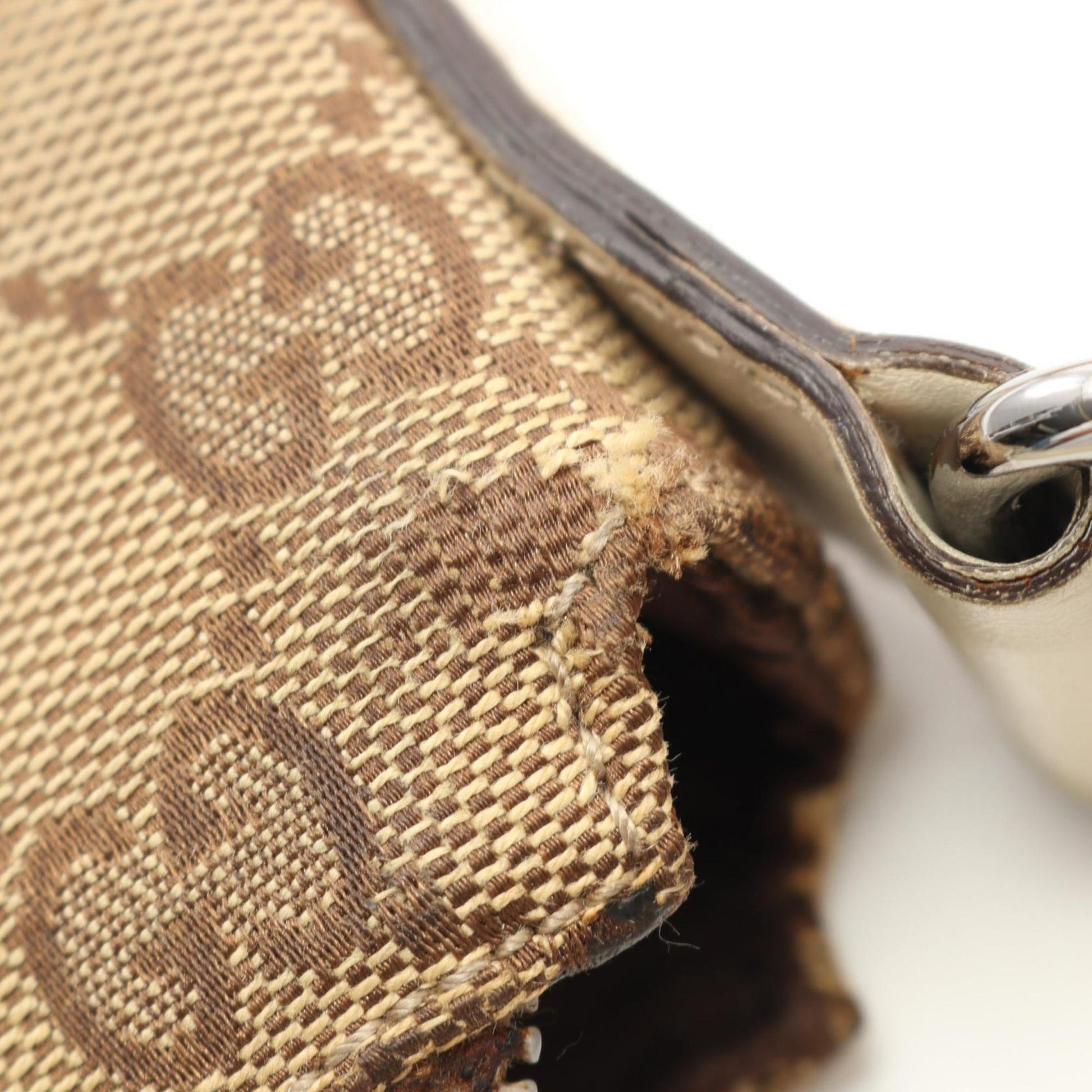 Gucci Gg Canvas Beige White Gg Canvas Leather Shoulder Bag