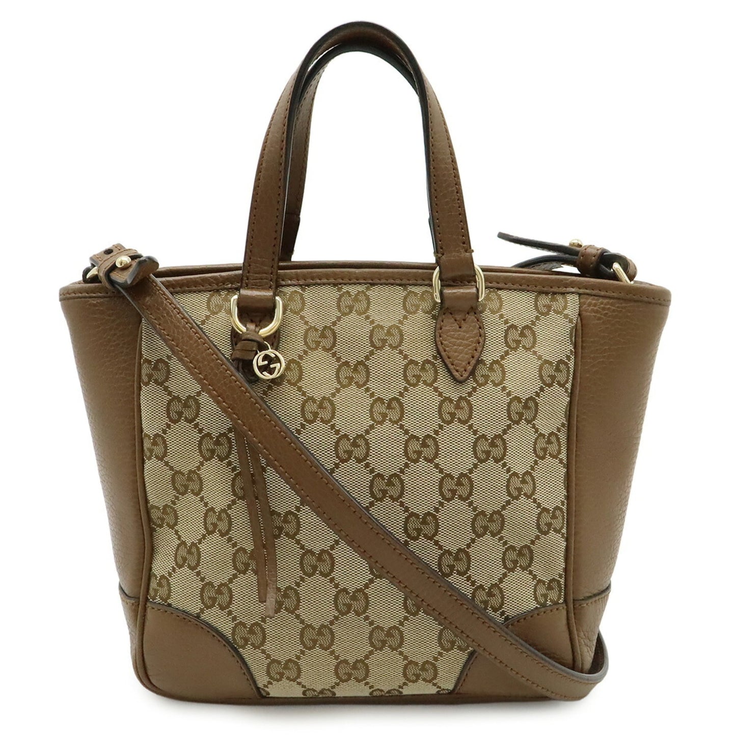 Gucci Beige Beige Brown Brown Gg Canvas Leather Handbag Shoulder Bag